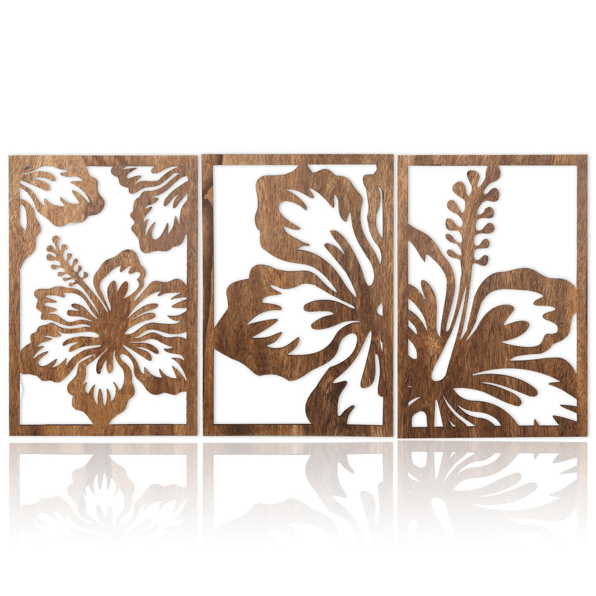 Motivilla Wood Wall Art Set of 3, Dark Floral Decor for Living Room