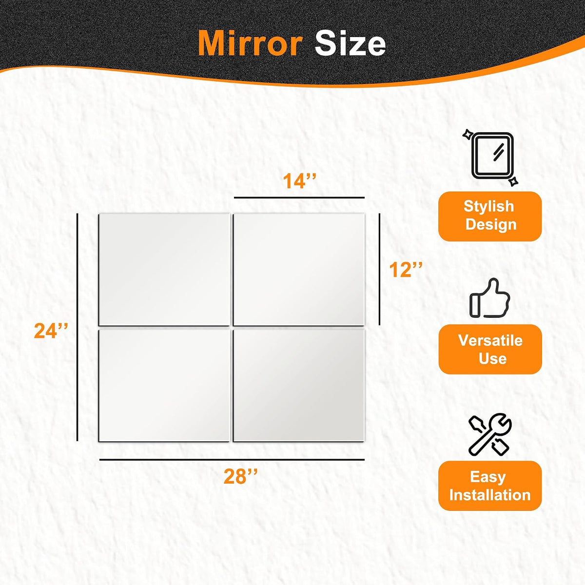 Delma Glass Full Length Wall Mirror Tiles, 14'' x 12'' 4PCS