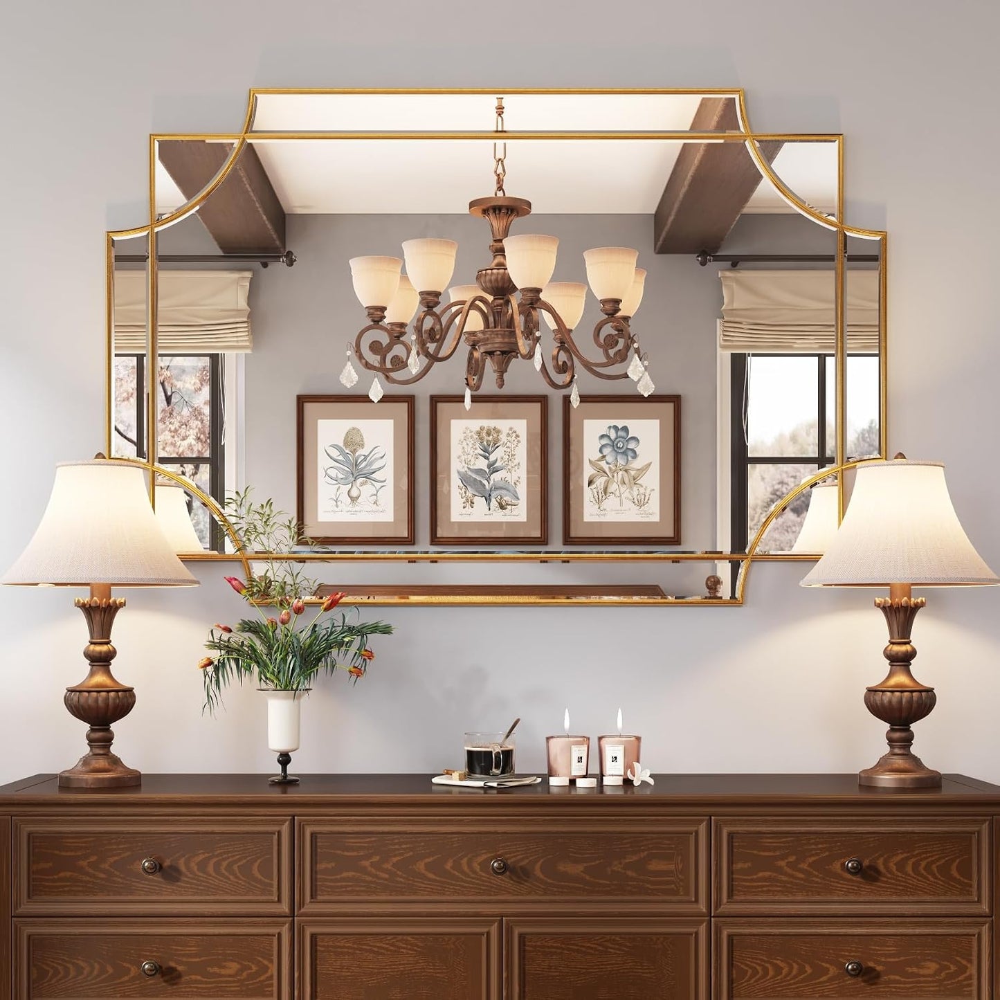 Kelly Miller 32"x48" Gold Foil Scalloped Edge Decorative Vanity Wall Mirror