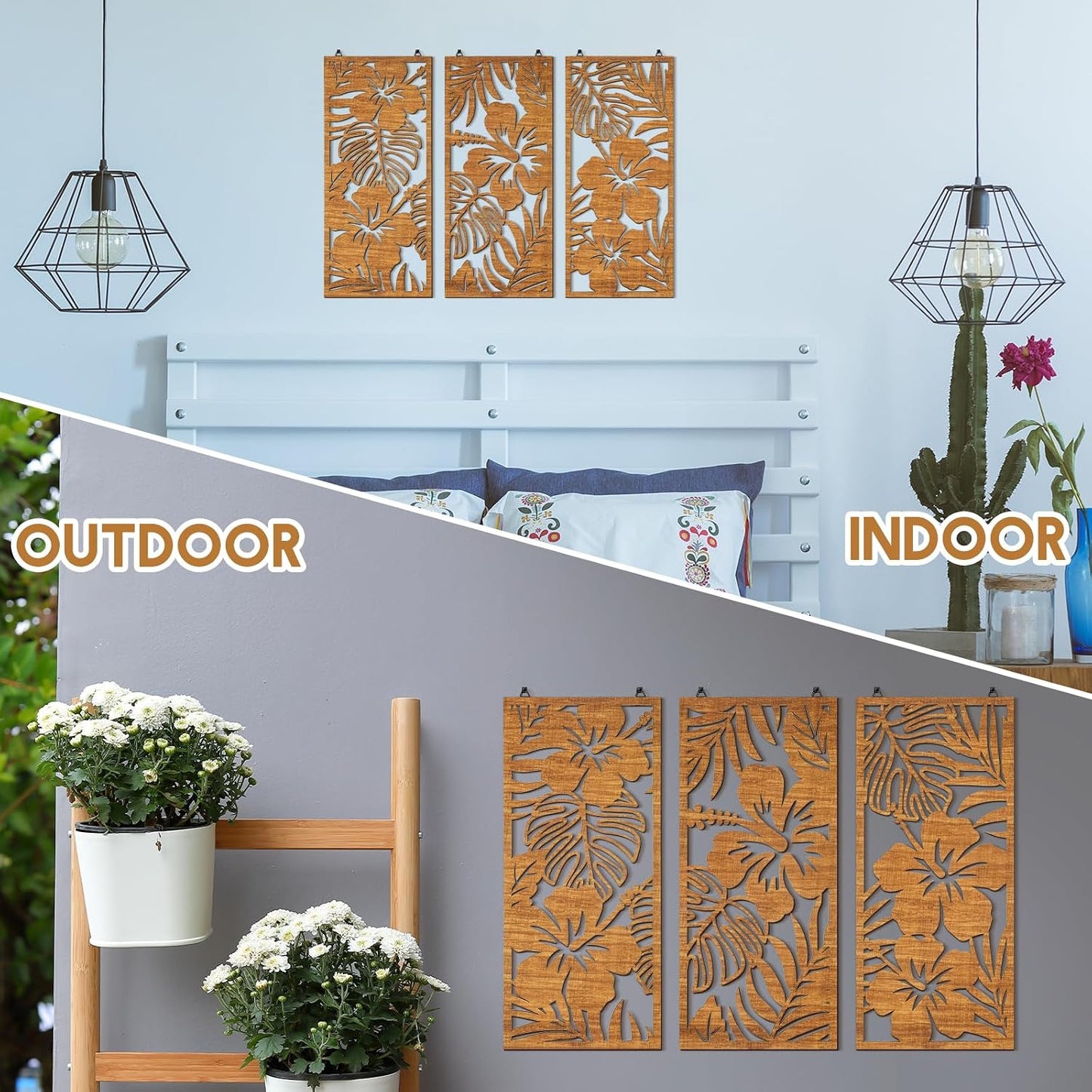 Threehoney 3 Pcs Tropical Wall Decor 3D Palm Leaf Wall Art, Classic Style