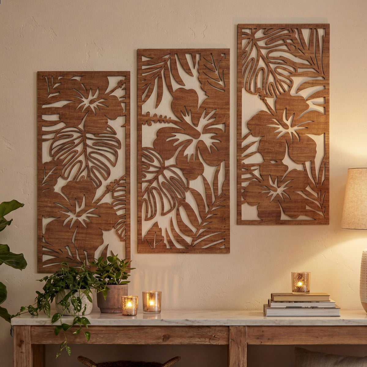 Threehoney 3 Pcs Tropical Wall Decor 3D Palm Leaf Wall Art, Classic Style