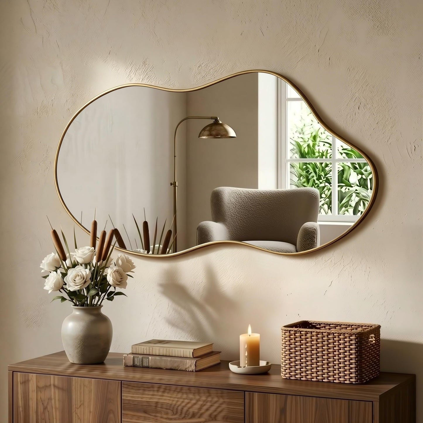 Irregular Wall Mirror 24×40 Inch Wall Mirrors Decorative Gold Modern Asymmetrical Abstract Mirror for Bathroom Bedroom Living Room Entryway Hallway