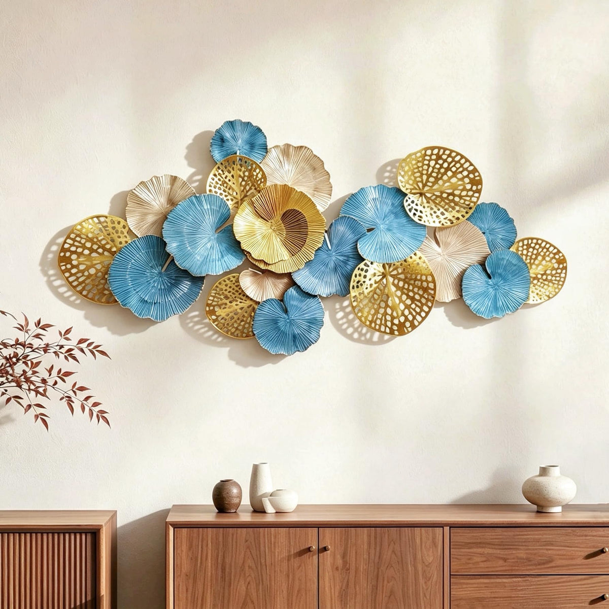 Roivikis Large Metal Wall Art Decor, 3D Abstract Lotus Leaves Wall Handcrafted Modern Decoration for Indoor Outdoor for Living Room, Bedroom, Entryway 52" x 24"