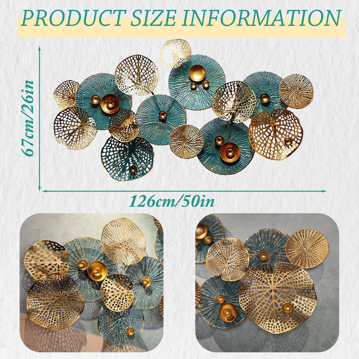 edaknez Large Metal Wall Art, 50"x26" Metal Lotus Leaf Flower Wall Decor