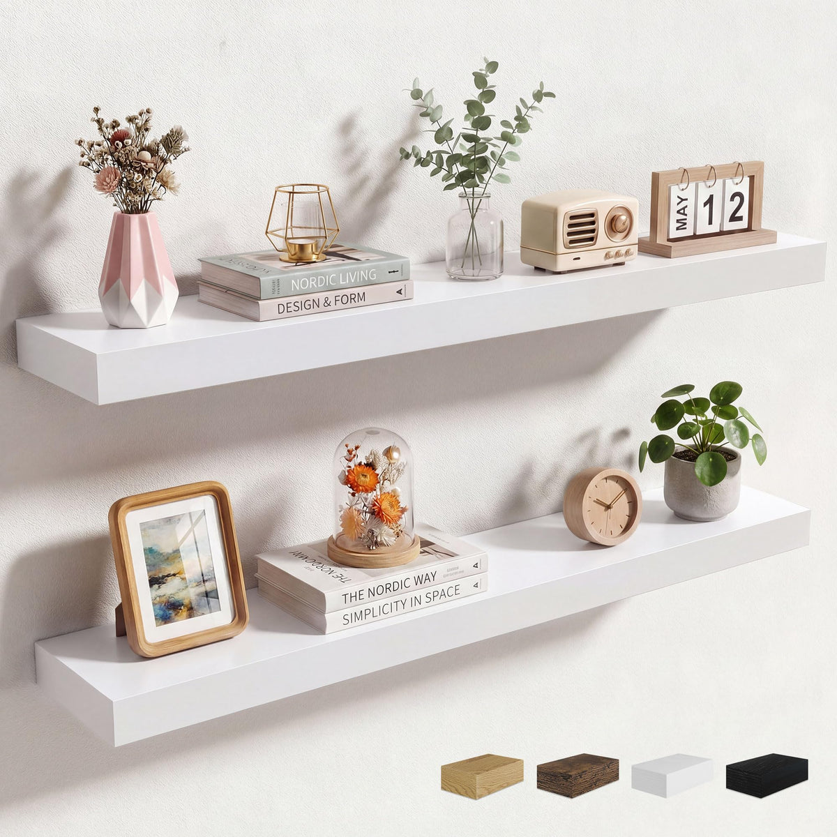 Axeman 72Inch Floating Shelves for Wall 2 Pack Shelves for Kitchen Bathroom Bedroom, Wooden Shelves with Invisible Brackets, Wall Mounted Rustic Wood Floating Shelf for Decor Books Storage, Brown