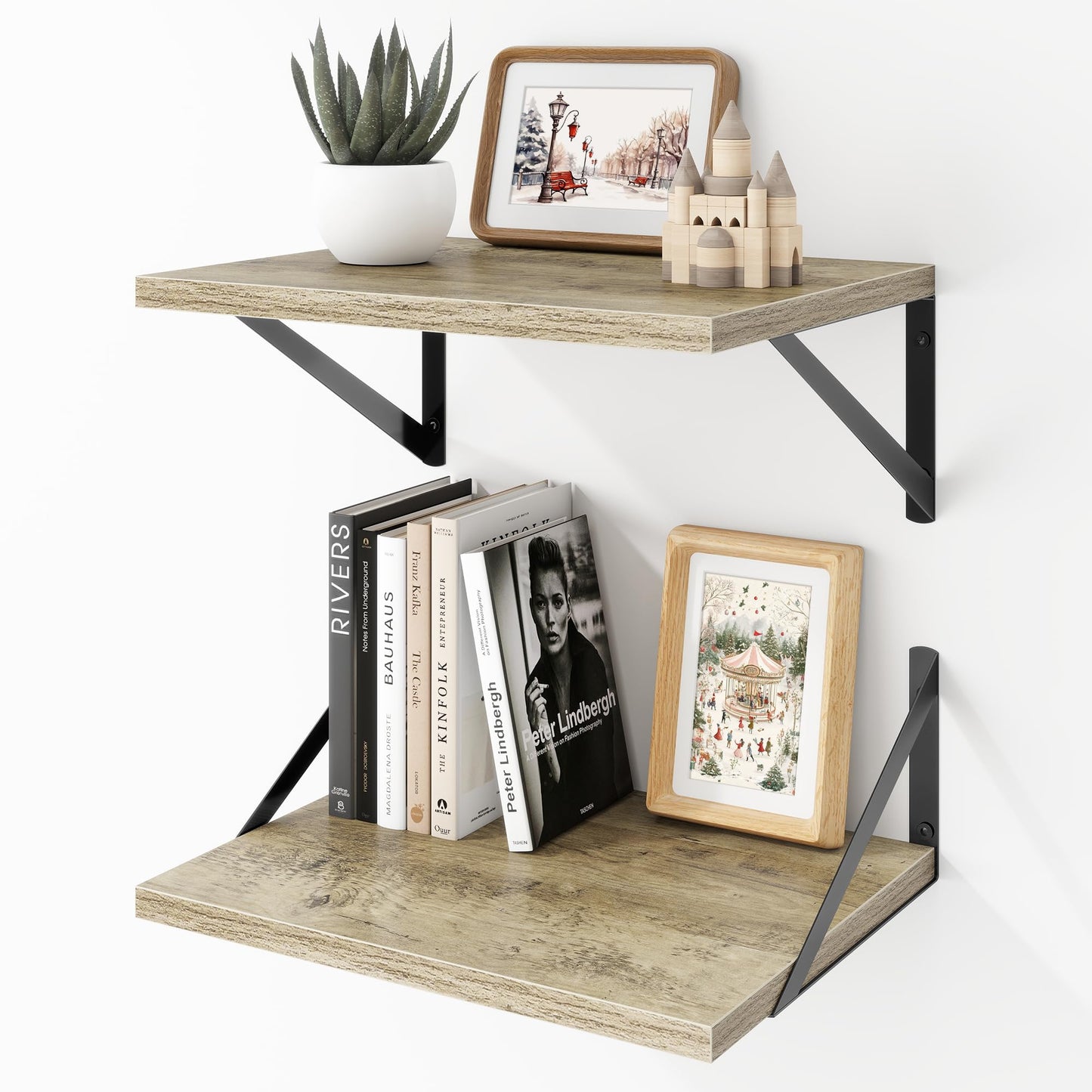Acovy Deep Floating Shelves Wall Mounted, 36"x12" Black Wall Shelves with Brackets Set of 2 for Bedroom, Living Room, Bathroom, Kitchen, Office - Storage & Display Shelf for Decor, Books, Plants