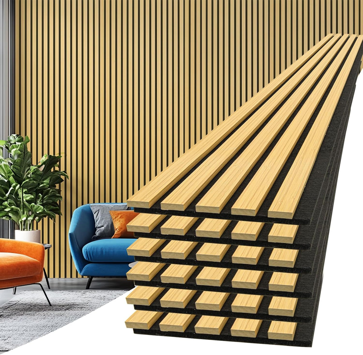 Art3d 6-Pack Soundproof Wood Slat Wall Panels, 94.5 x 7.9 Inch, Walnut