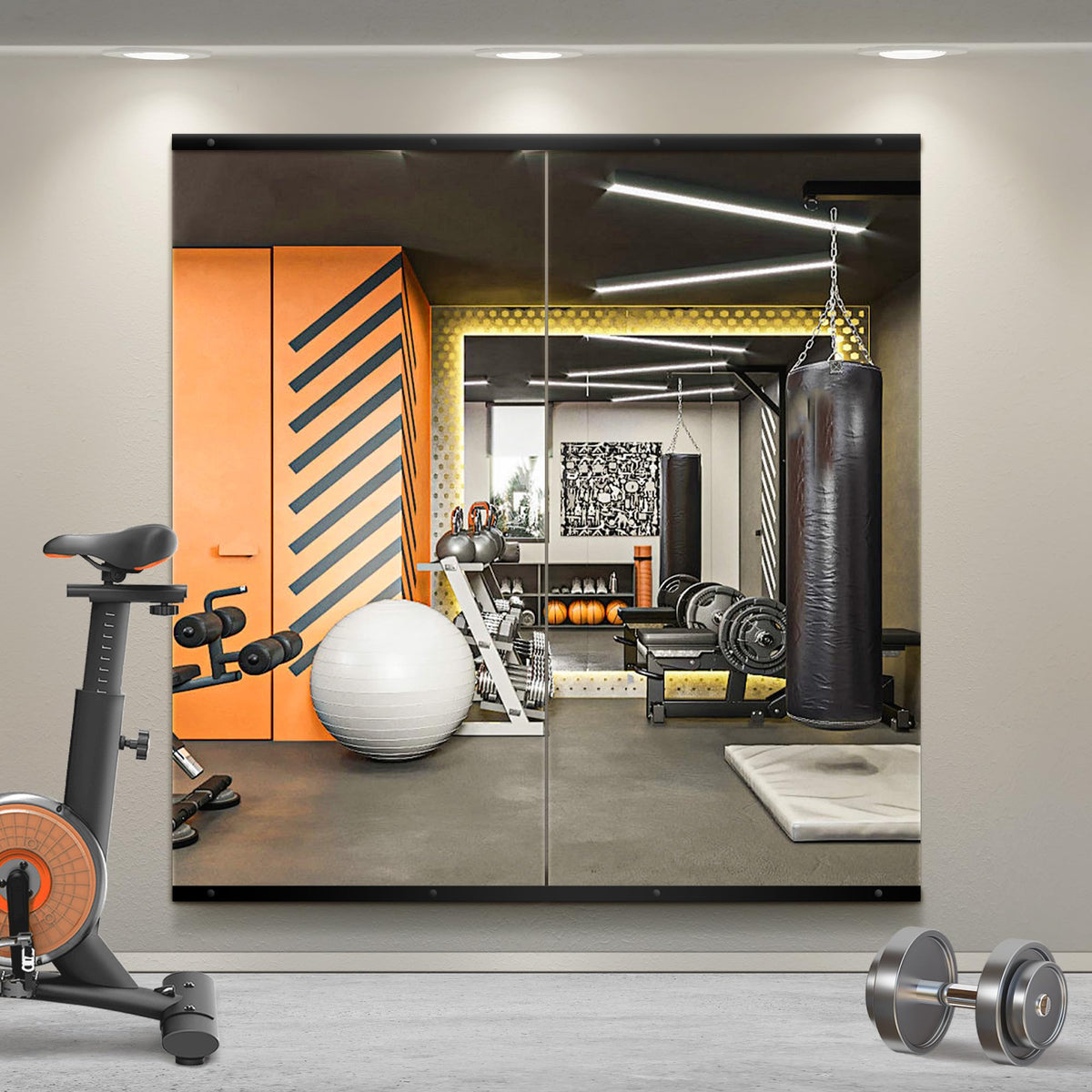 Home Gym Mirror for Wall, 56x28x2PCS Frameless Full Length Mirror, Black | HD Shatterproof Glass, Easy Wall Mount, Large Body Mirrors for Home Gym, Workout, Bedroom, Garage