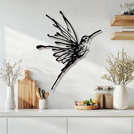 3D Metal Hummingbird Wall Art, Black Outdoor Decor, Waterproof(12.3"x16.5")