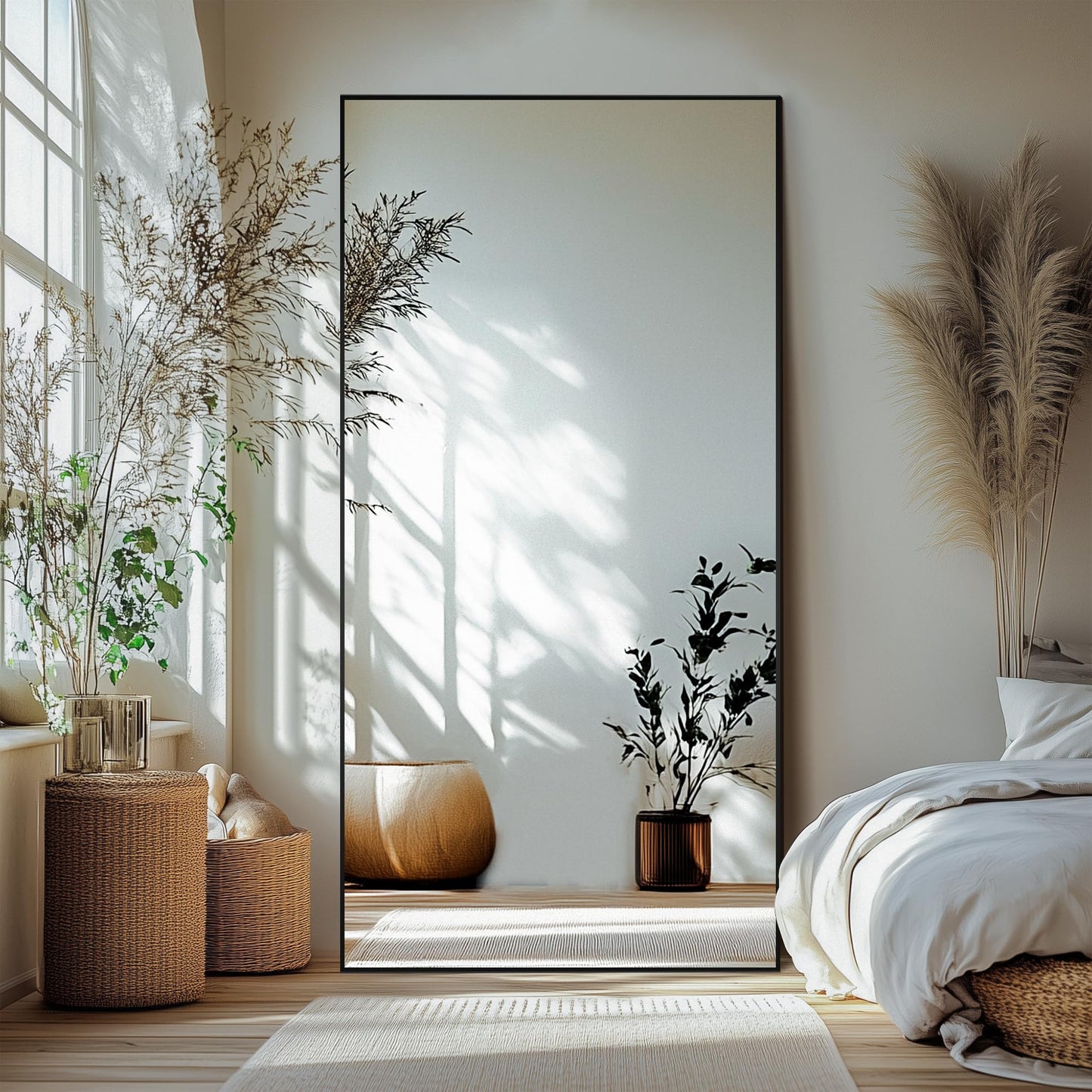 Delma Full Length Mirror with Stand, Black Floor Mirror