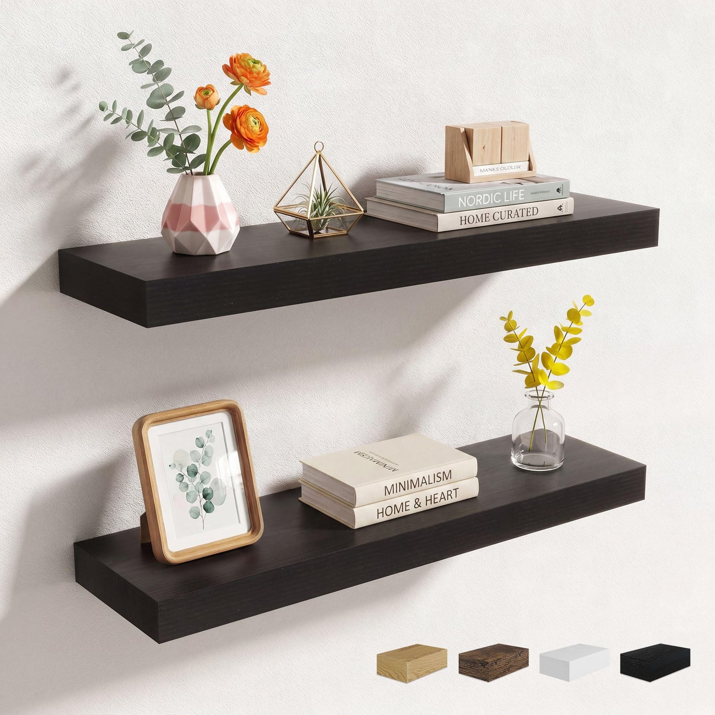 Axeman 72Inch Floating Shelves for Wall 2 Pack Shelves for Kitchen Bathroom Bedroom, Wooden Shelves with Invisible Brackets, Wall Mounted Rustic Wood Floating Shelf for Decor Books Storage, Brown