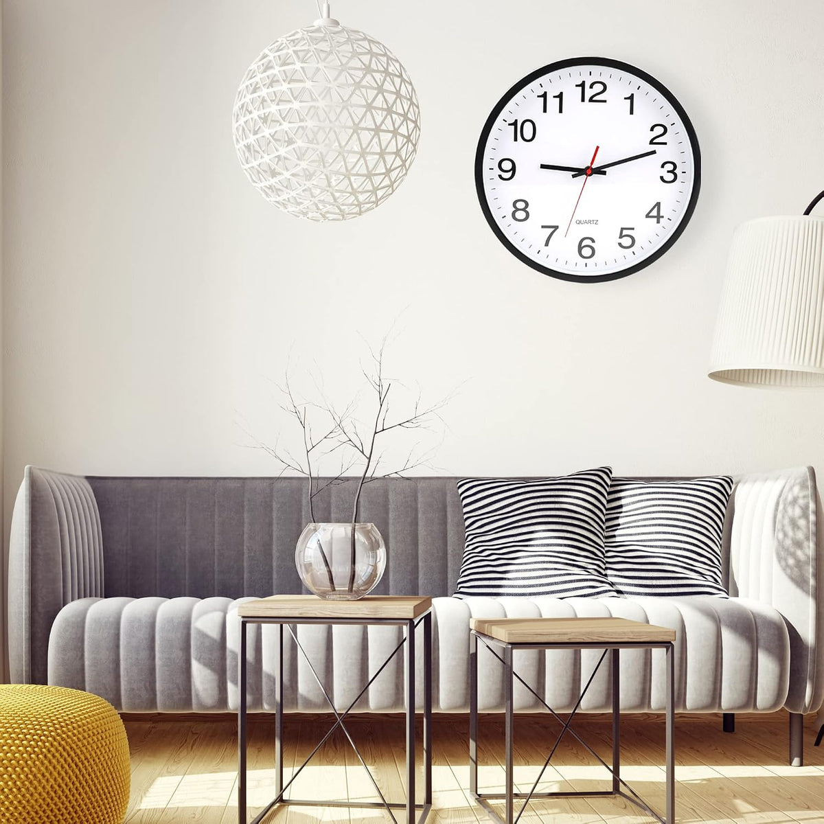 12In Wall Clock,Modern,Battery Operated,Non-Ticking Analog Clock,Black