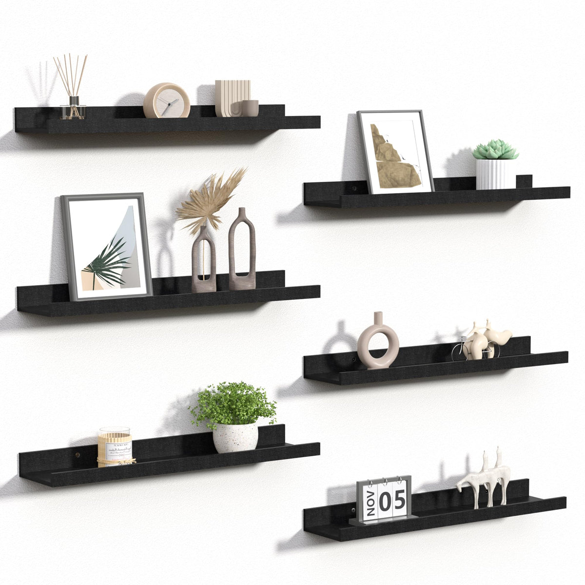 upsimples Floating Shelves for Wall Decor and Storage, Brown, 6Pcs 15.7''