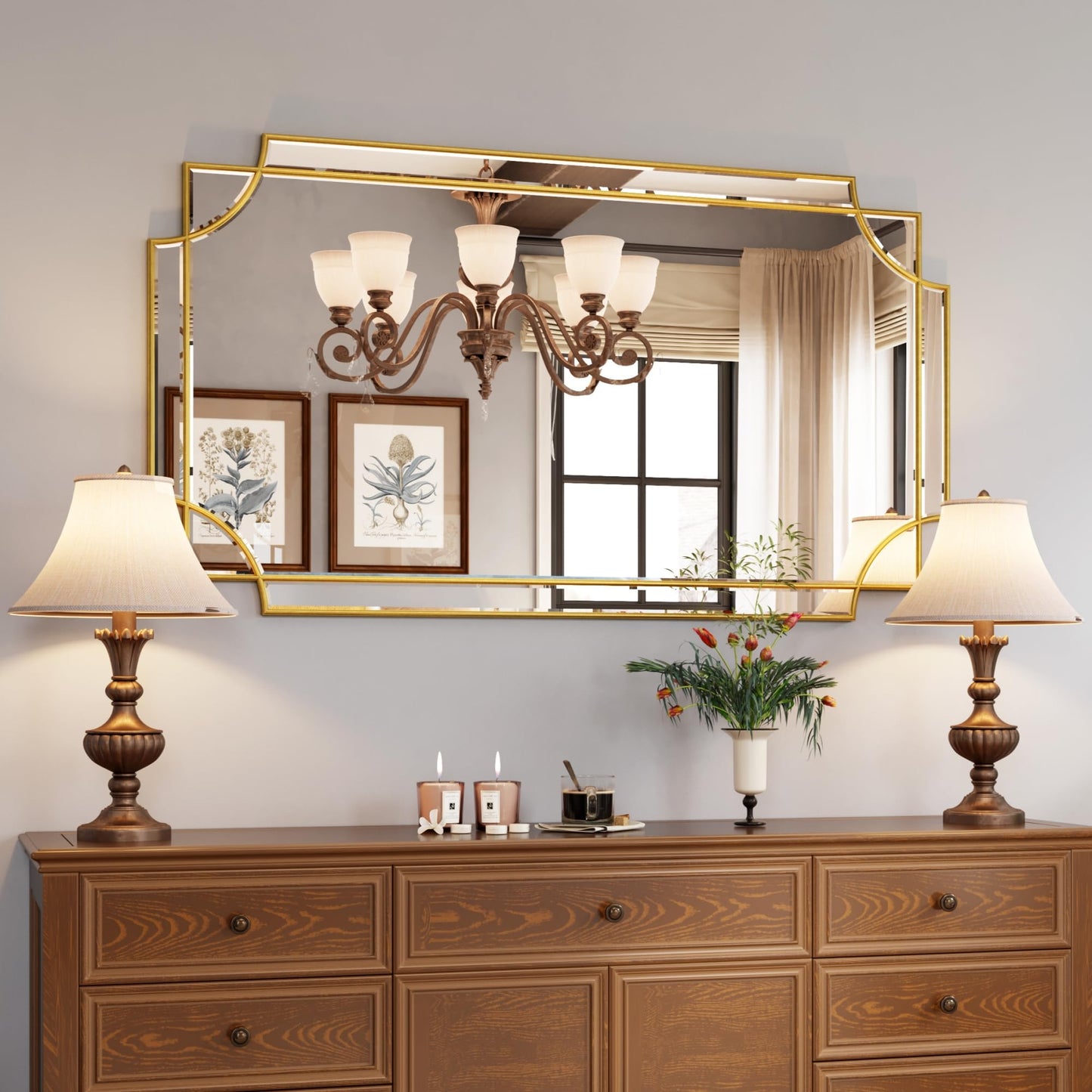 Kelly Miller 32"x48" Gold Foil Scalloped Edge Decorative Vanity Wall Mirror
