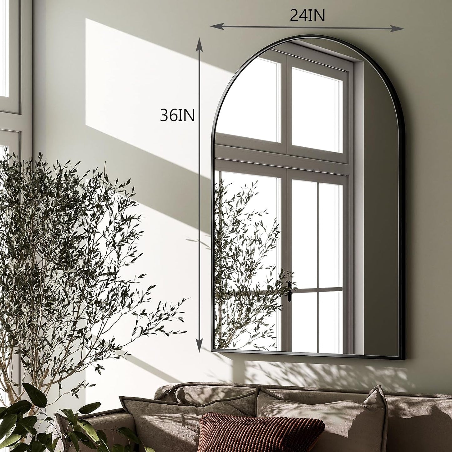 HARRITPURE Arched Wall Mirror 24"x36" Black Metal Frame Vanity Mirrors