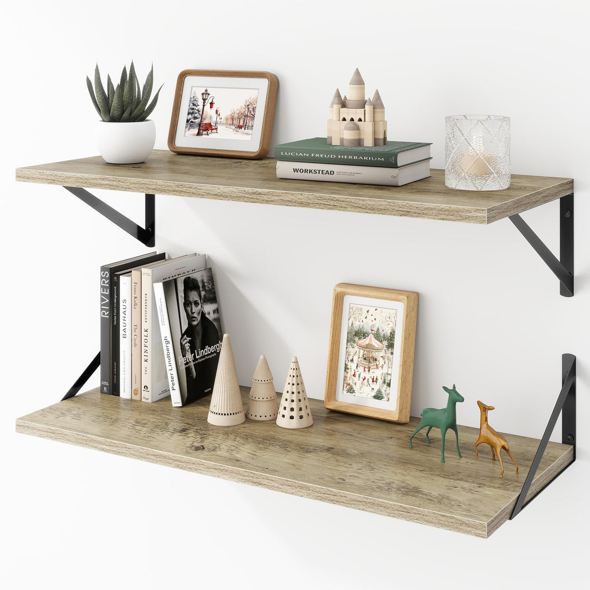 Acovy Deep Floating Shelves Wall Mounted, 36"x12" Black Wall Shelves with Brackets Set of 2 for Bedroom, Living Room, Bathroom, Kitchen, Office - Storage & Display Shelf for Decor, Books, Plants