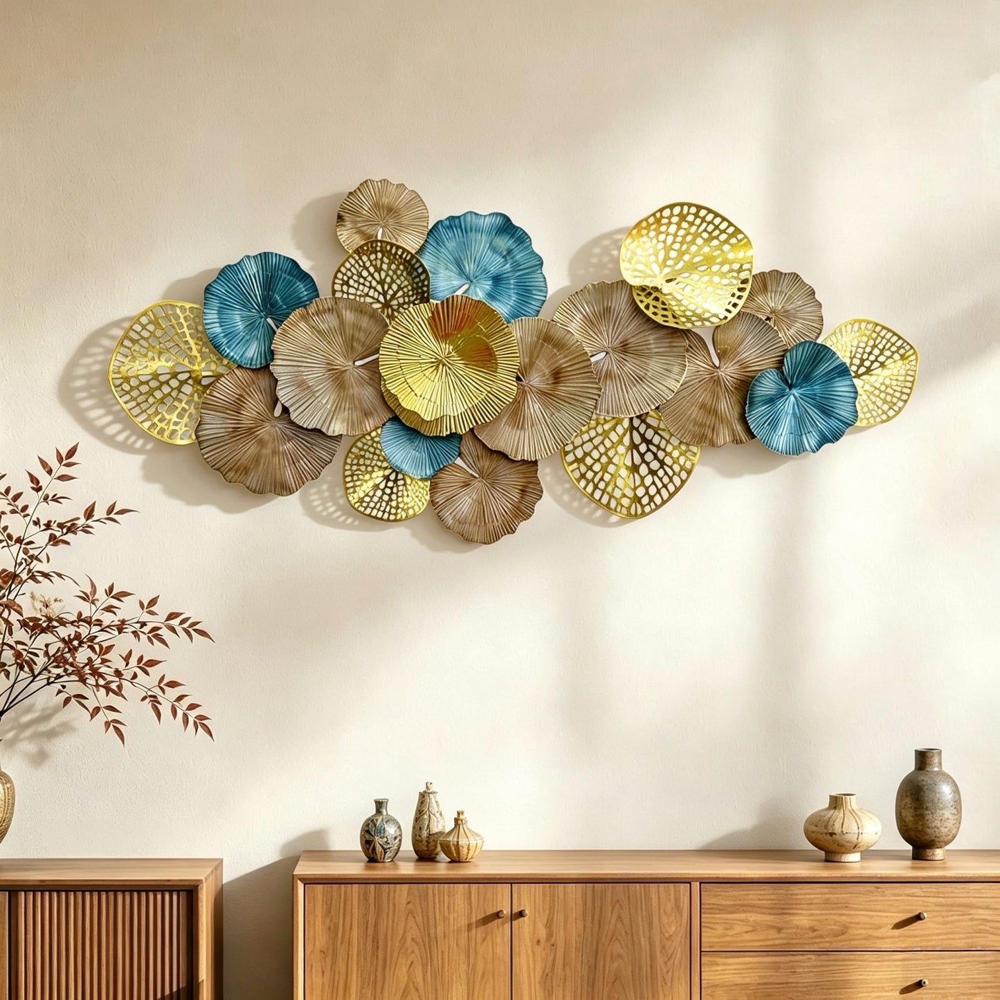 Roivikis Large Metal Wall Art Decor, 3D Abstract Lotus Leaves Wall Handcrafted Modern Decoration for Indoor Outdoor for Living Room, Bedroom, Entryway 52" x 24"