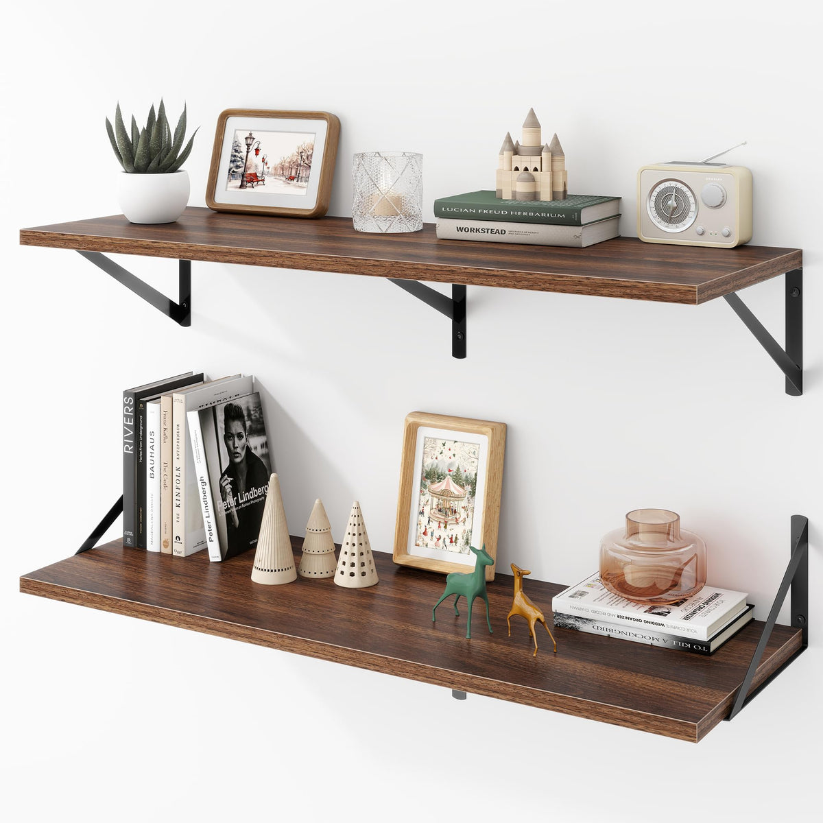 Acovy Deep Floating Shelves Wall Mounted, 36"x12" Black Wall Shelves with Brackets Set of 2 for Bedroom, Living Room, Bathroom, Kitchen, Office - Storage & Display Shelf for Decor, Books, Plants