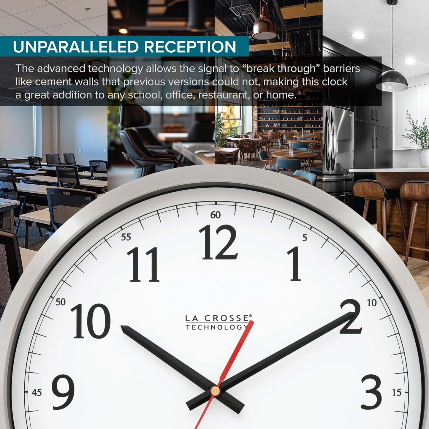 La Crosse Technology 404-1235UA-PL UltrAtomic 14 inch Stainless Steel Wall Clock, Shatterproof Lens, Silver