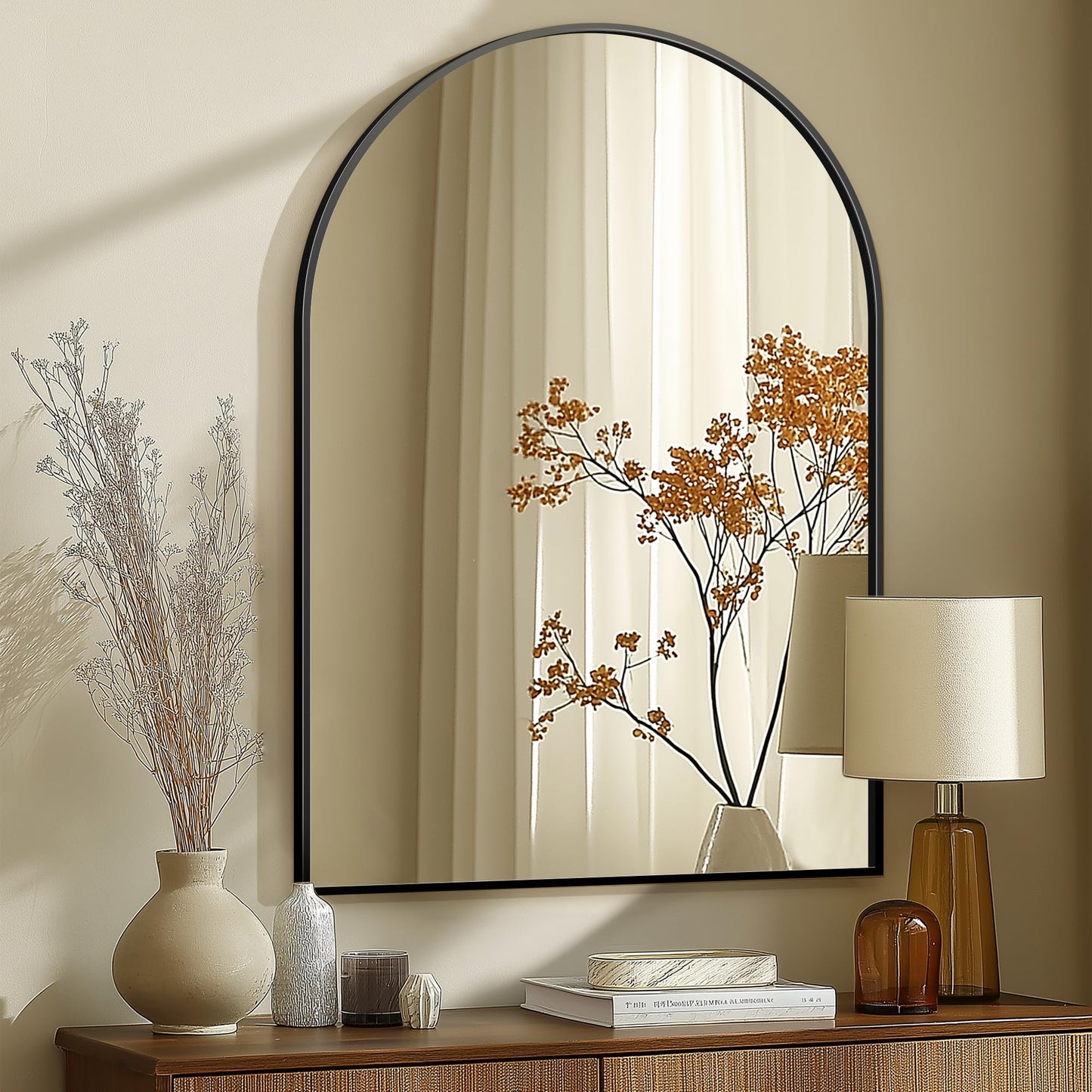 Arched Full Length Mirror, 56"x15" Standing Body Mirror for Wall, Gold