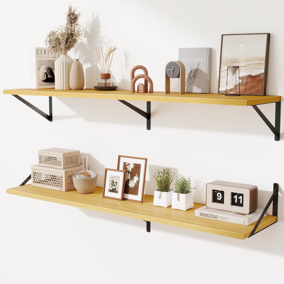 Acovy Deep Floating Shelves Wall Mounted, 36"x12" Black Wall Shelves with Brackets Set of 2 for Bedroom, Living Room, Bathroom, Kitchen, Office - Storage & Display Shelf for Decor, Books, Plants