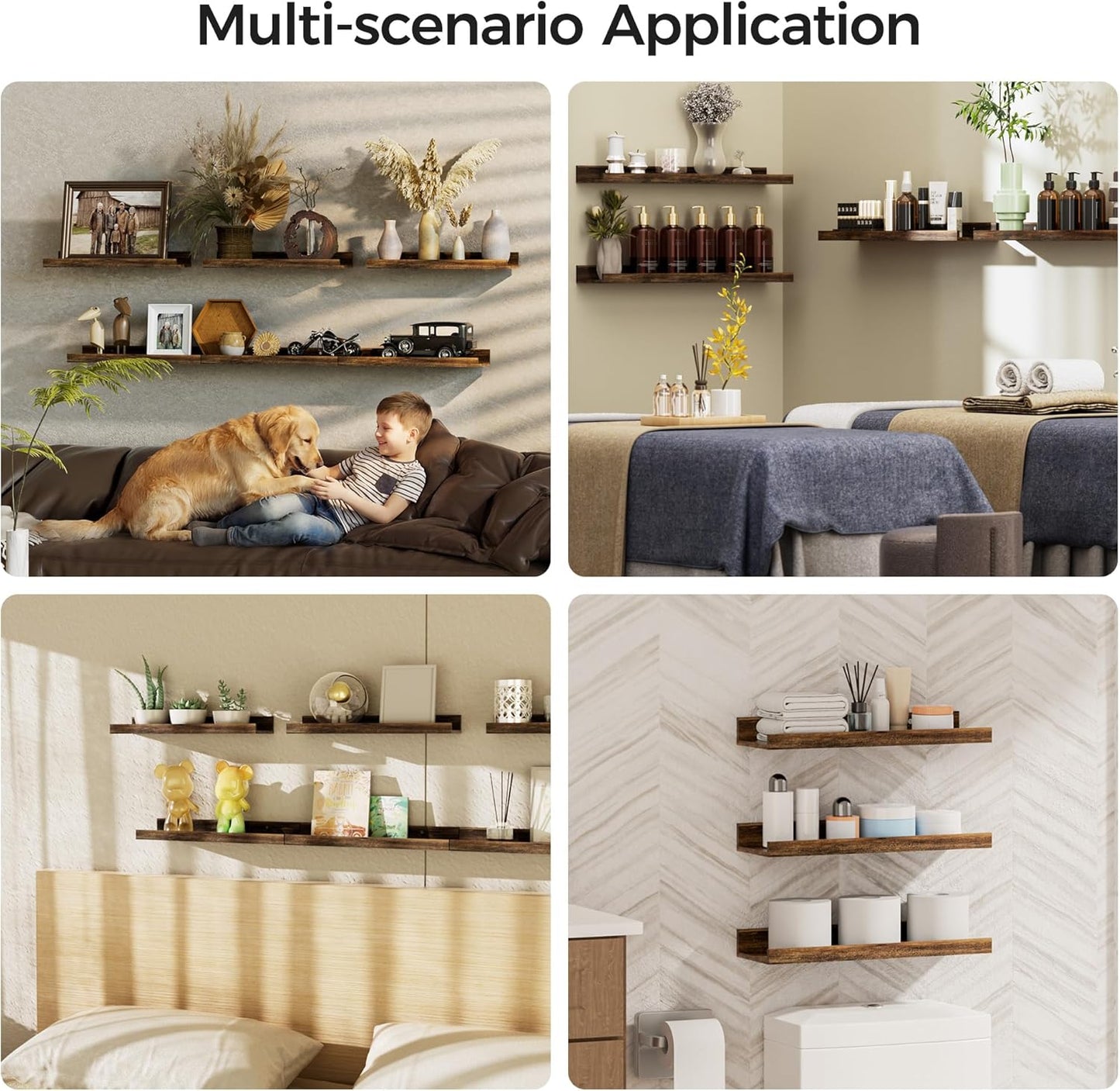 upsimples Floating Shelves for Wall Decor and Storage, Brown, 6Pcs 15.7''