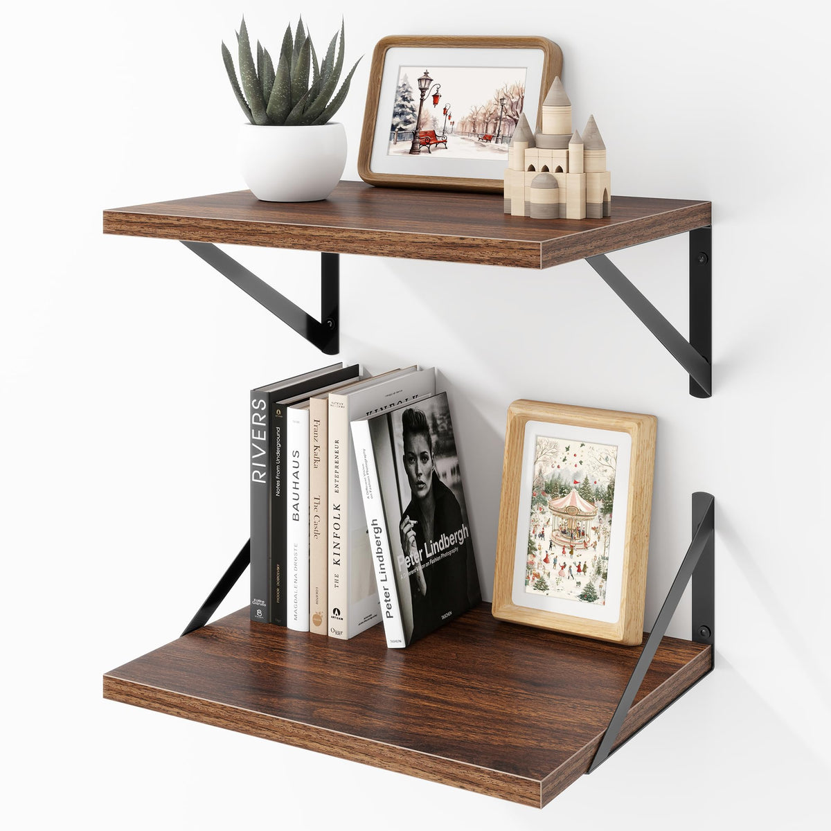 Acovy Deep Floating Shelves Wall Mounted, 36"x12" Black Wall Shelves with Brackets Set of 2 for Bedroom, Living Room, Bathroom, Kitchen, Office - Storage & Display Shelf for Decor, Books, Plants