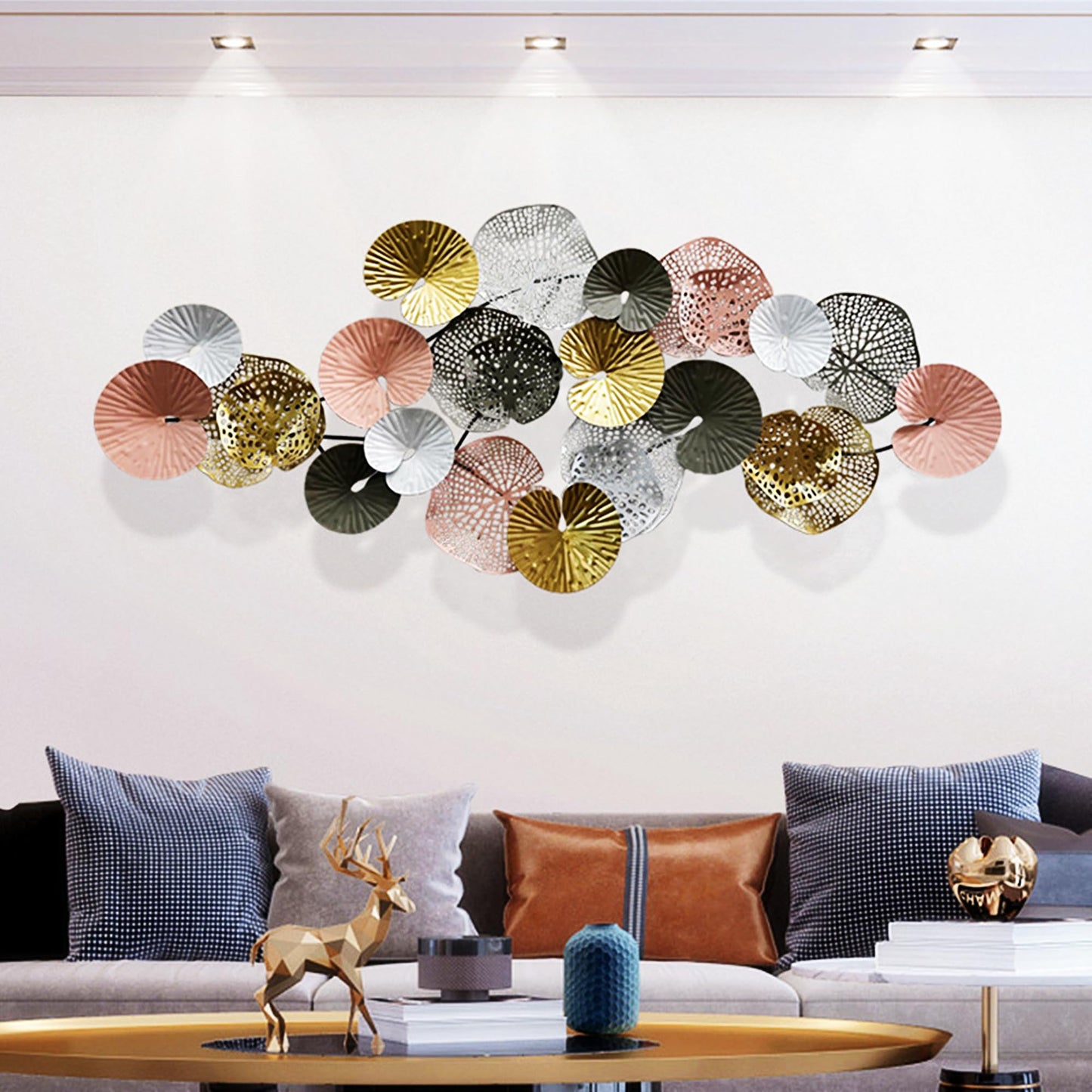 edaknez Large Metal Wall Art, 50"x26" Metal Lotus Leaf Flower Wall Decor