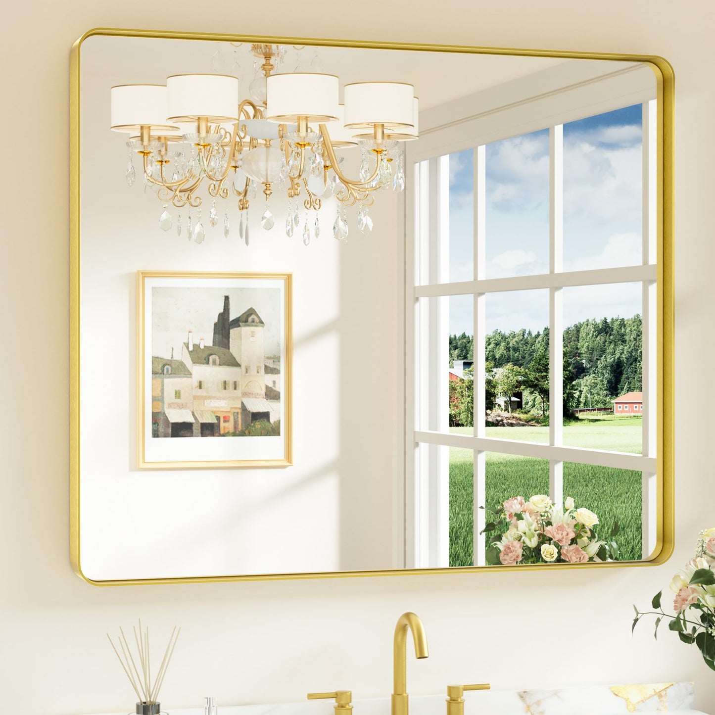 Keonjinn 20 x 30 Inch Brushed Nickel Bathroom Mirrors for Over Sink
