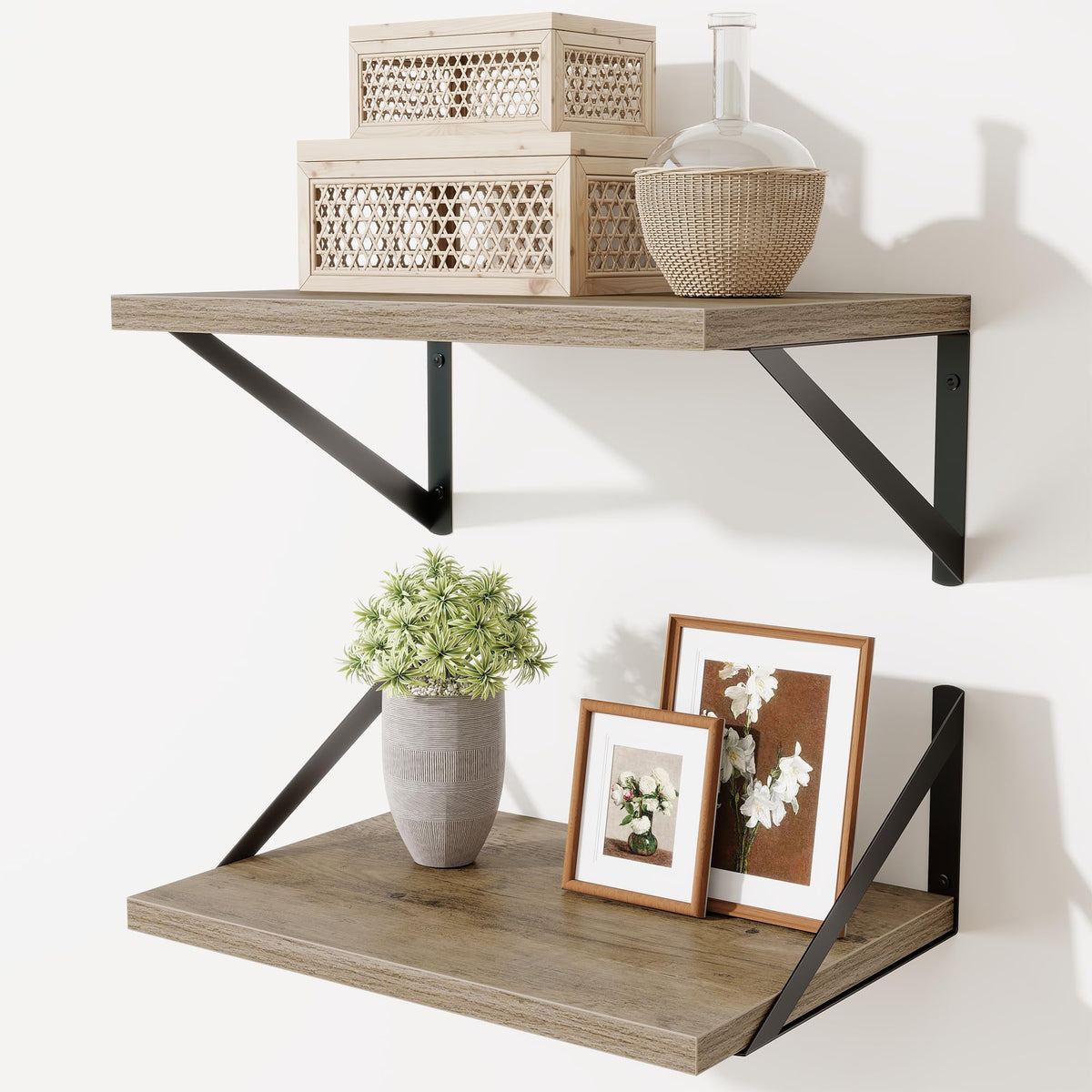 Acovy Deep Floating Shelves Wall Mounted, 36"x12" Black Wall Shelves with Brackets Set of 2 for Bedroom, Living Room, Bathroom, Kitchen, Office - Storage & Display Shelf for Decor, Books, Plants