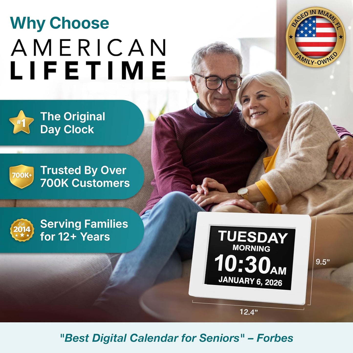 American Lifetime New 2026 Dementia Clock Large for Seniors, Digital Clock Large Display with Custom Alarms, Clock with Day & Date for Elderly, Number Digital Clock 12 Inches White