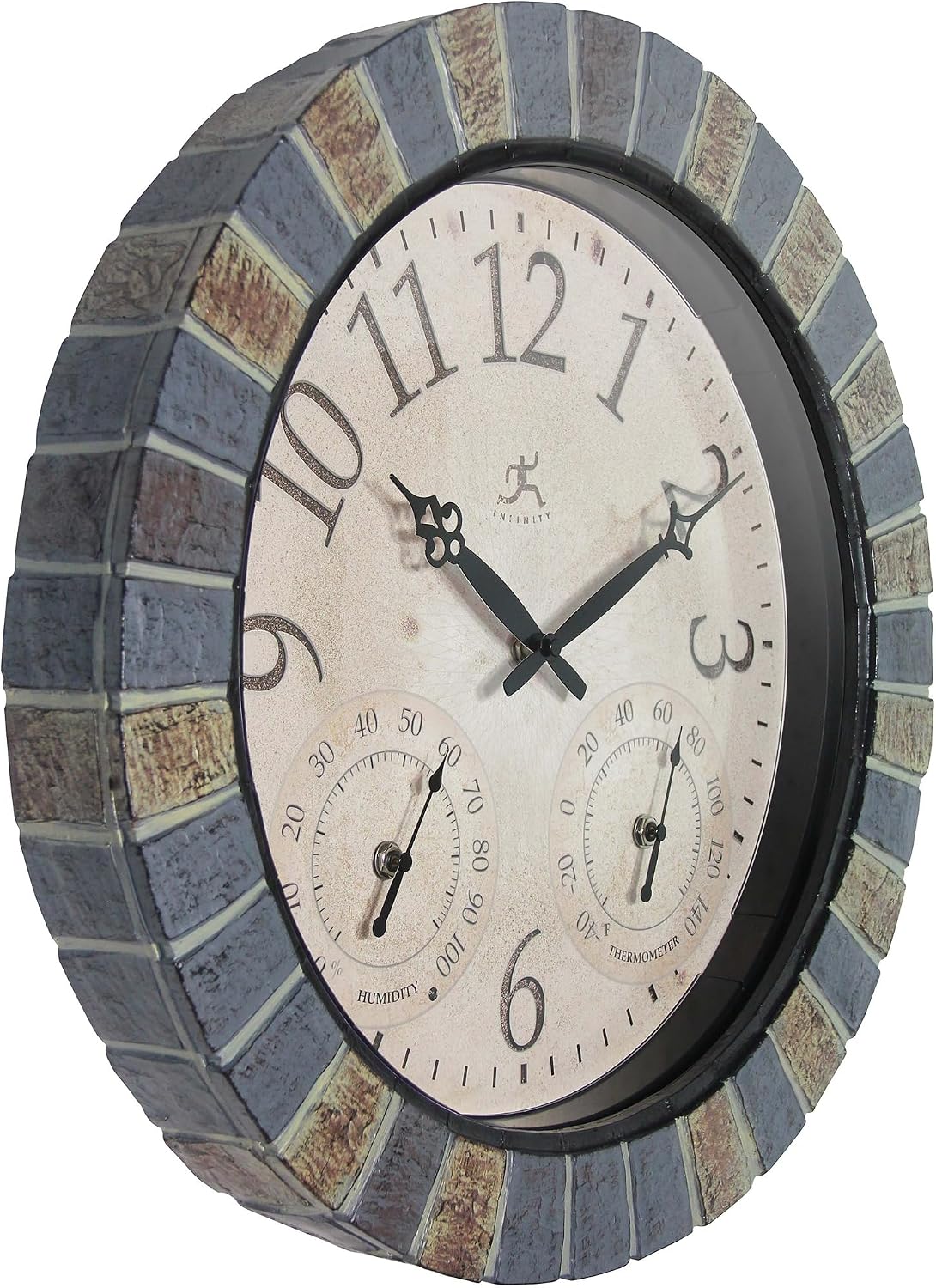 Infinity Instruments Aztec Indoor-Outdoor Wall Clock, Faux Stone, 18 Inch