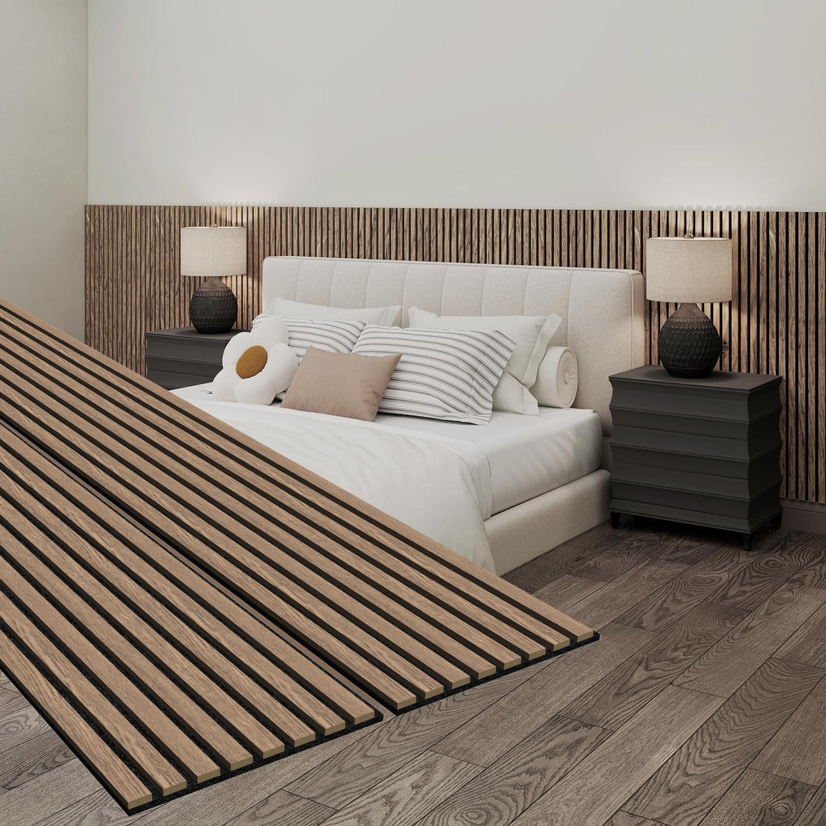 MISSDAY Wood Slat Acoustic Wall Panels, 2 Packs 94.5" x 12.6" Black Soundproof Panel For Interior Wall Decor Noise Absorbing-3D Textured Wooden Panel Sound-Absorbing for Home, Office, Studio