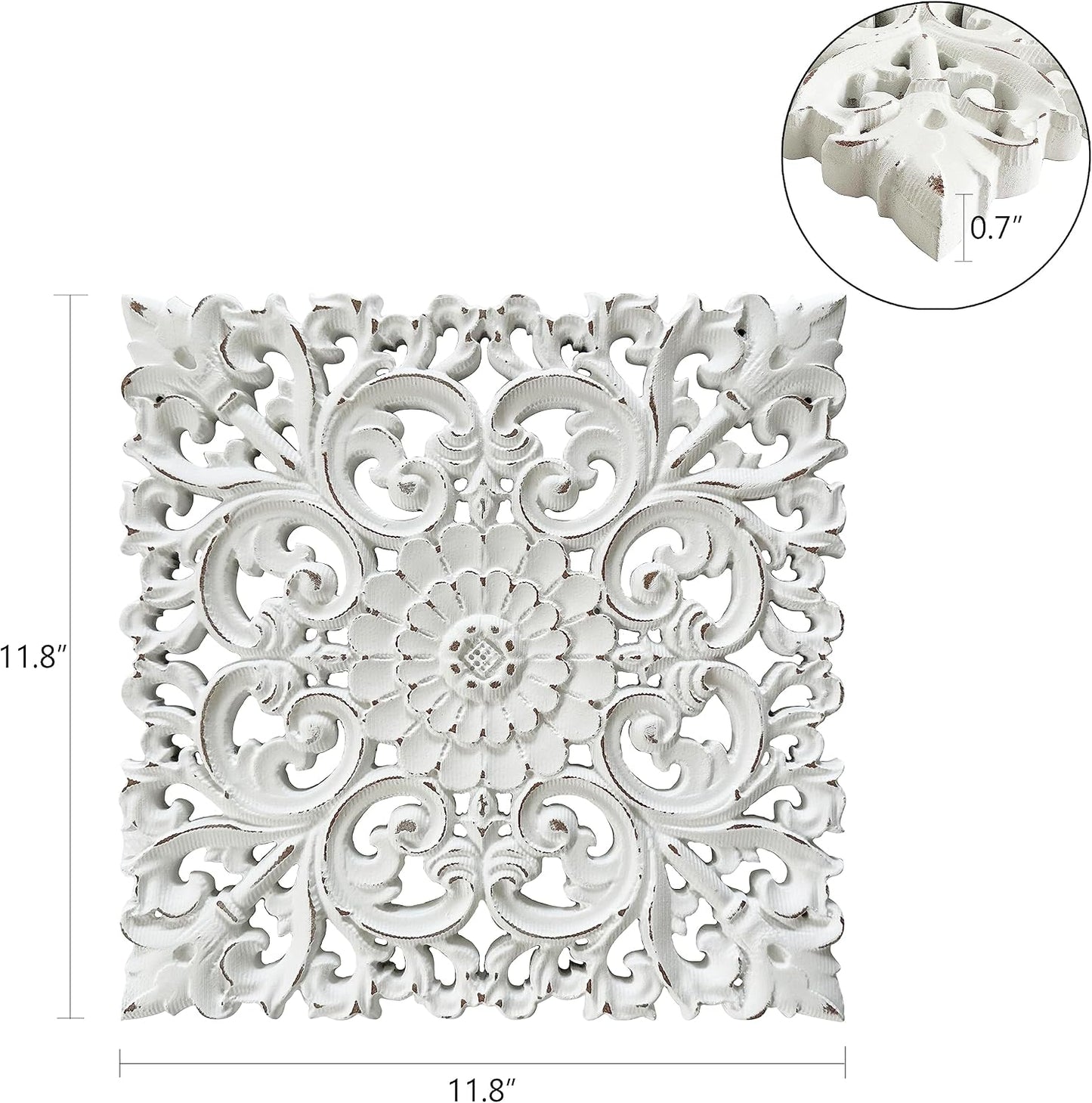 Musanpou Unique Hand Carved Wooden Wall Panels with Hanging Floral Decorations - Rustic Farmhouse Living Room and Bedroom Wall Decoration