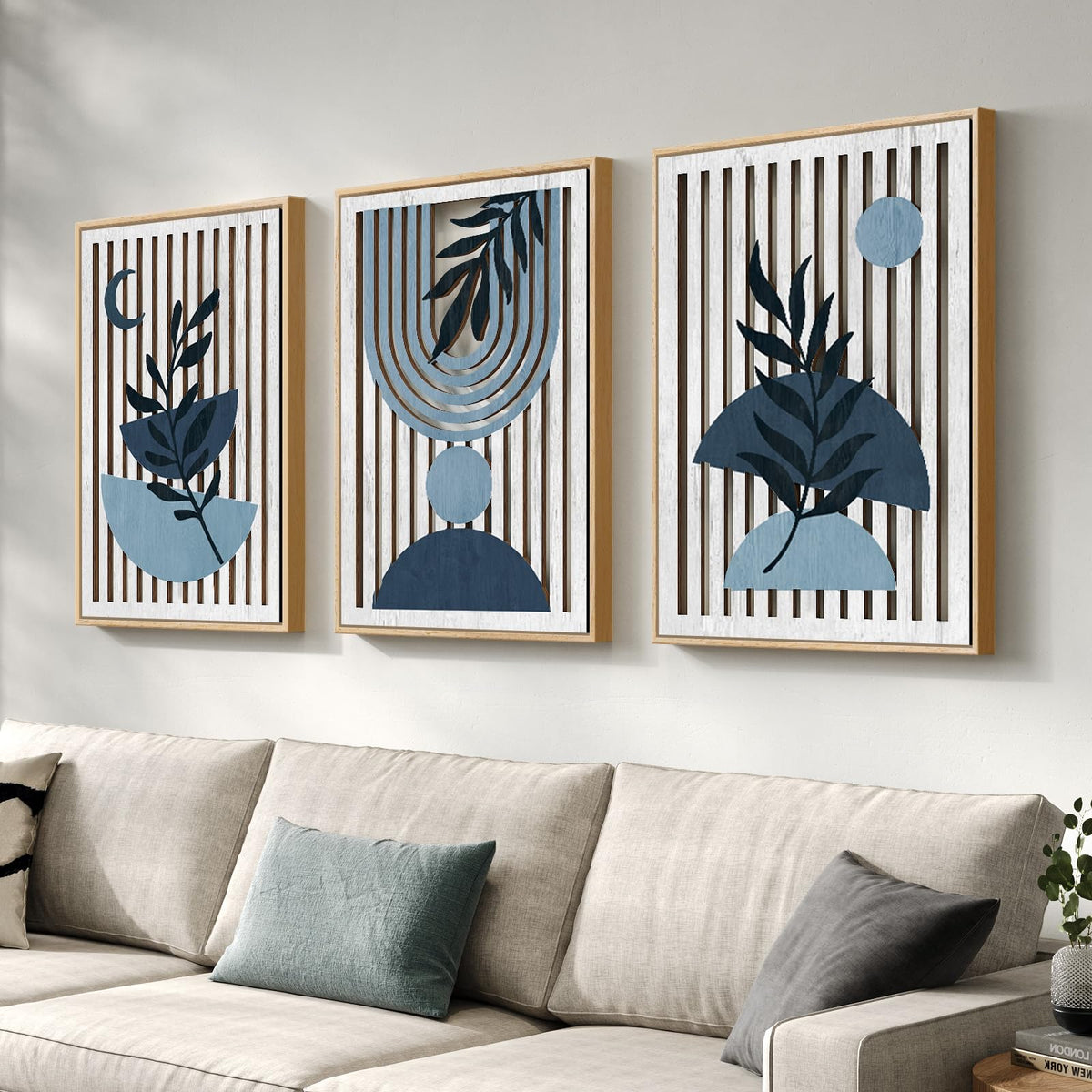 Framed Boho Cutout Carved Wood Wall Art Decor for Living Room, 24x36 Inch