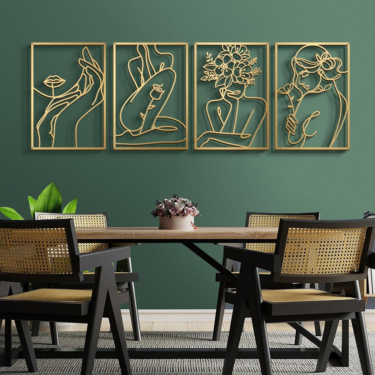 Gold Metal Abstract Wall Art, Floral Minimalist Line Decor For Bedroom