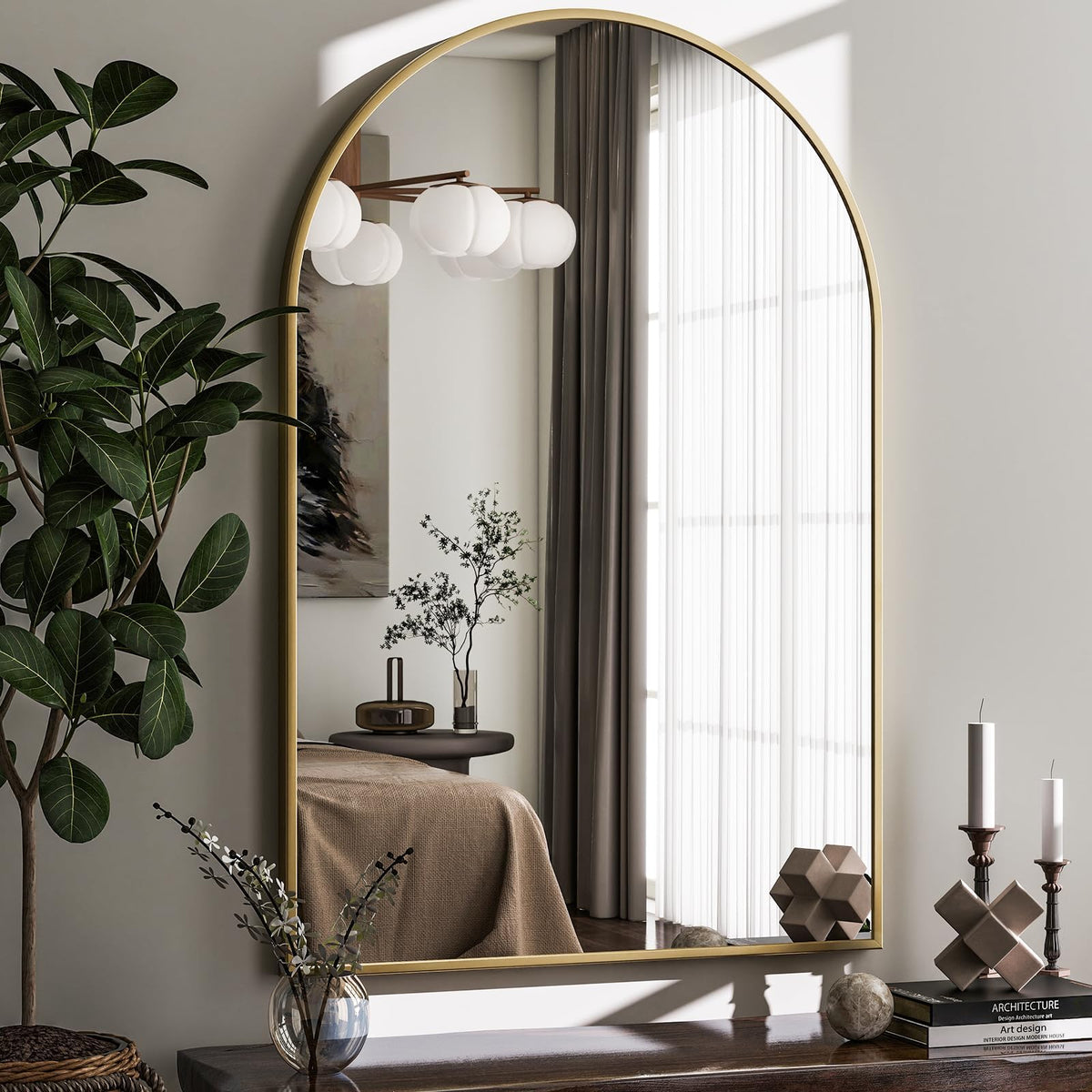 HARRITPURE Arched Wall Mirror 24"x36" Black Metal Frame Vanity Mirrors