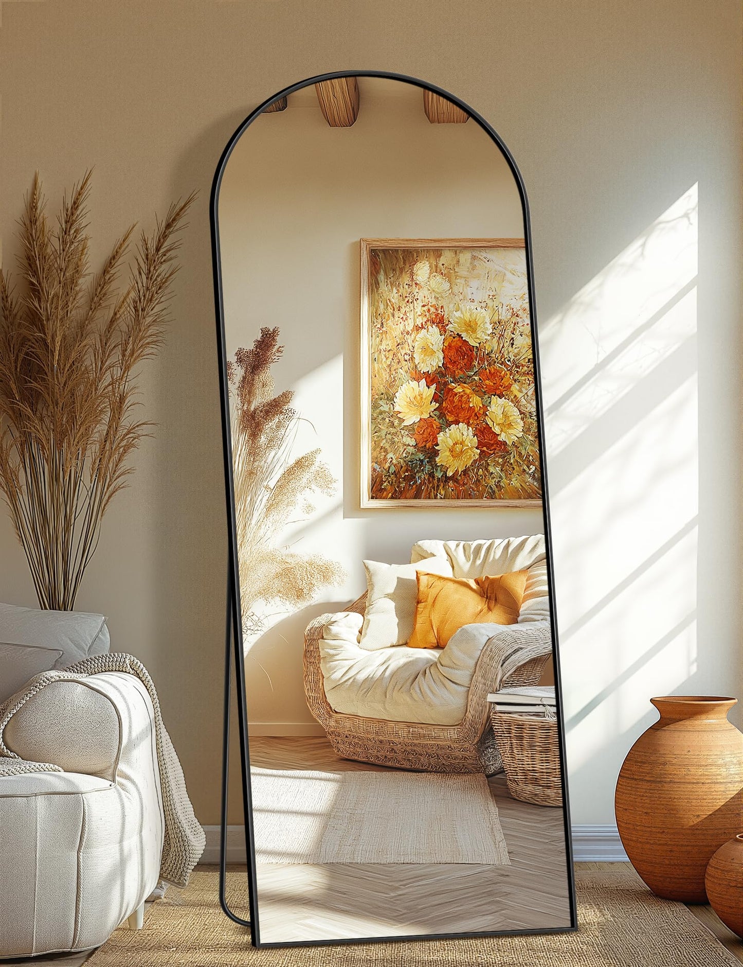Arched Full Length Mirror, 56"x15" Standing Body Mirror for Wall, Gold