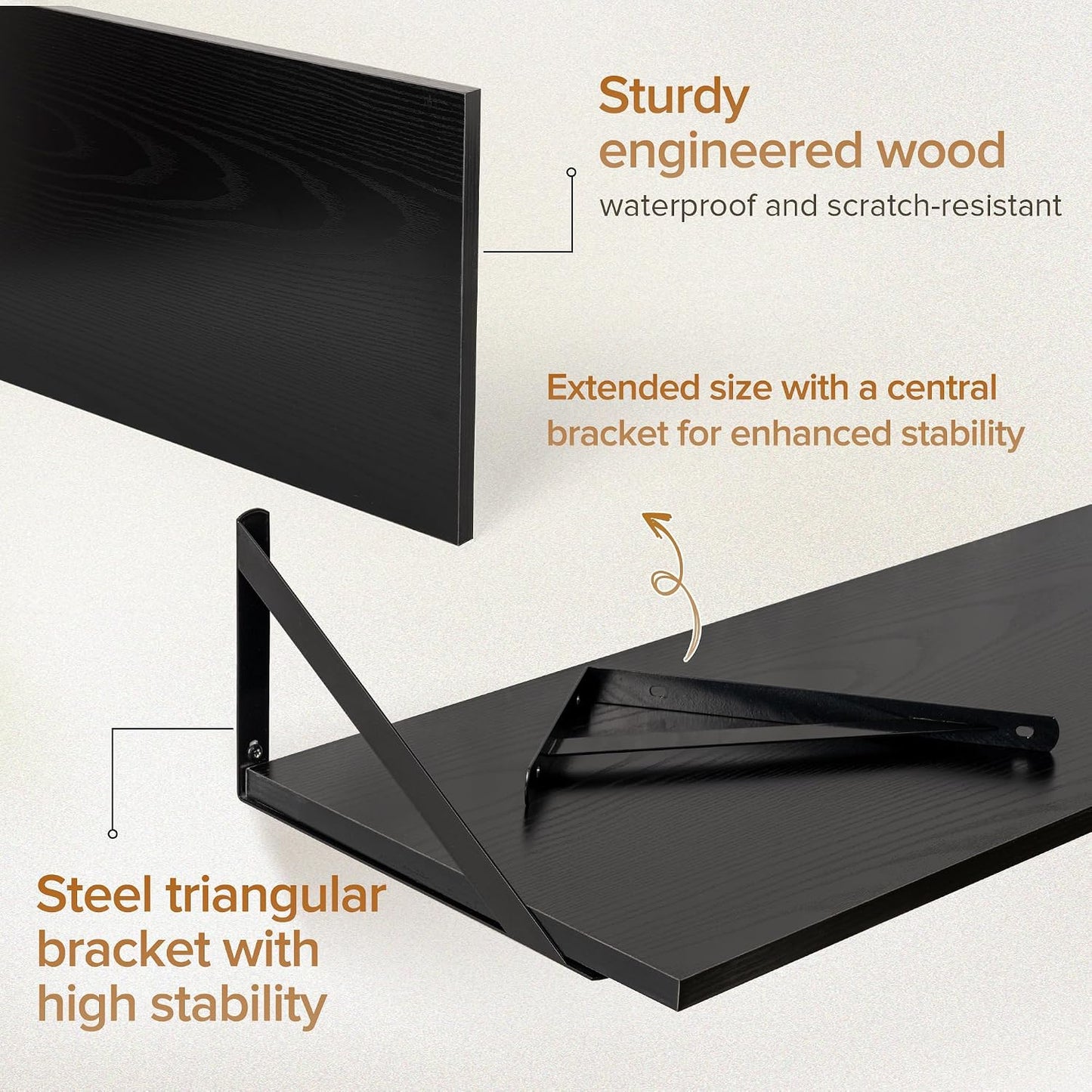 Acovy Deep Floating Shelves Wall Mounted, 36"x12" Black Wall Shelves with Brackets Set of 2 for Bedroom, Living Room, Bathroom, Kitchen, Office - Storage & Display Shelf for Decor, Books, Plants
