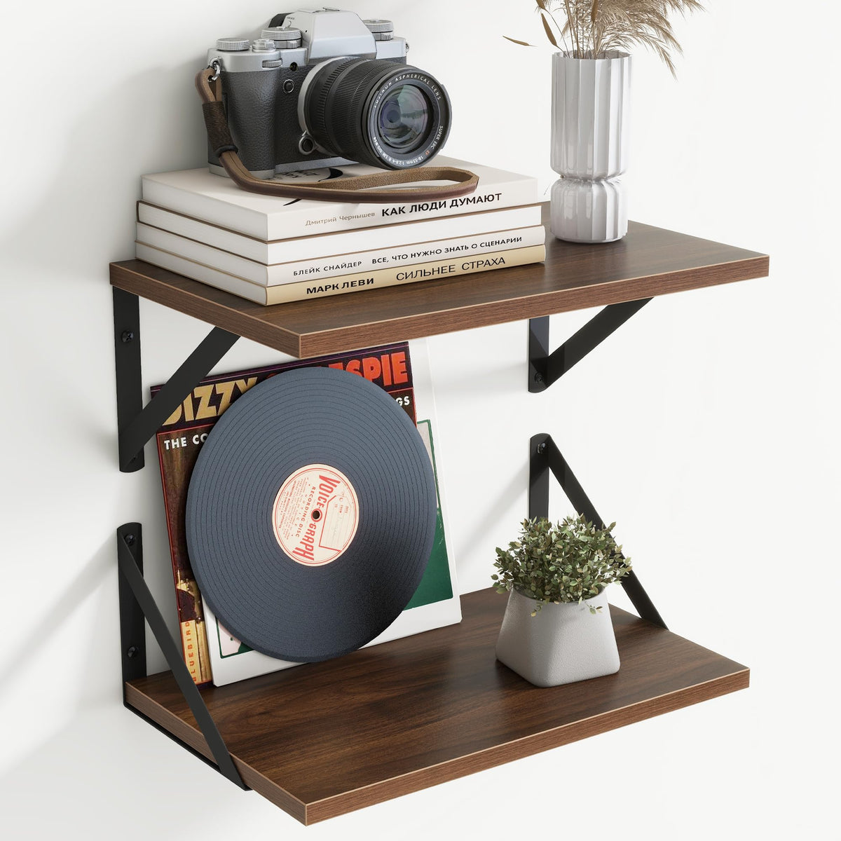 Acovy Deep Floating Shelves Wall Mounted, 36"x12" Brown Wood Shelves with Brackets Set of 2 for Bedroom, Living Room, Bathroom, Kitchen, Office - Storage & Display Shelf for Decor, Books, Plants