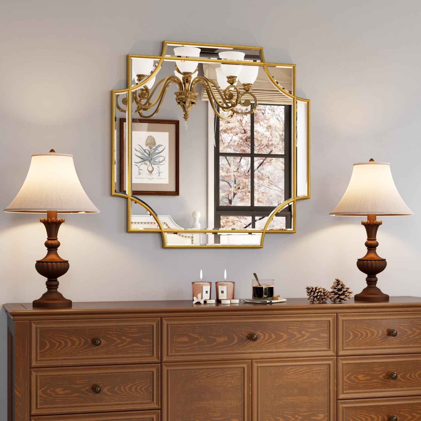 Kelly Miller 32"x48" Gold Foil Scalloped Edge Decorative Vanity Wall Mirror