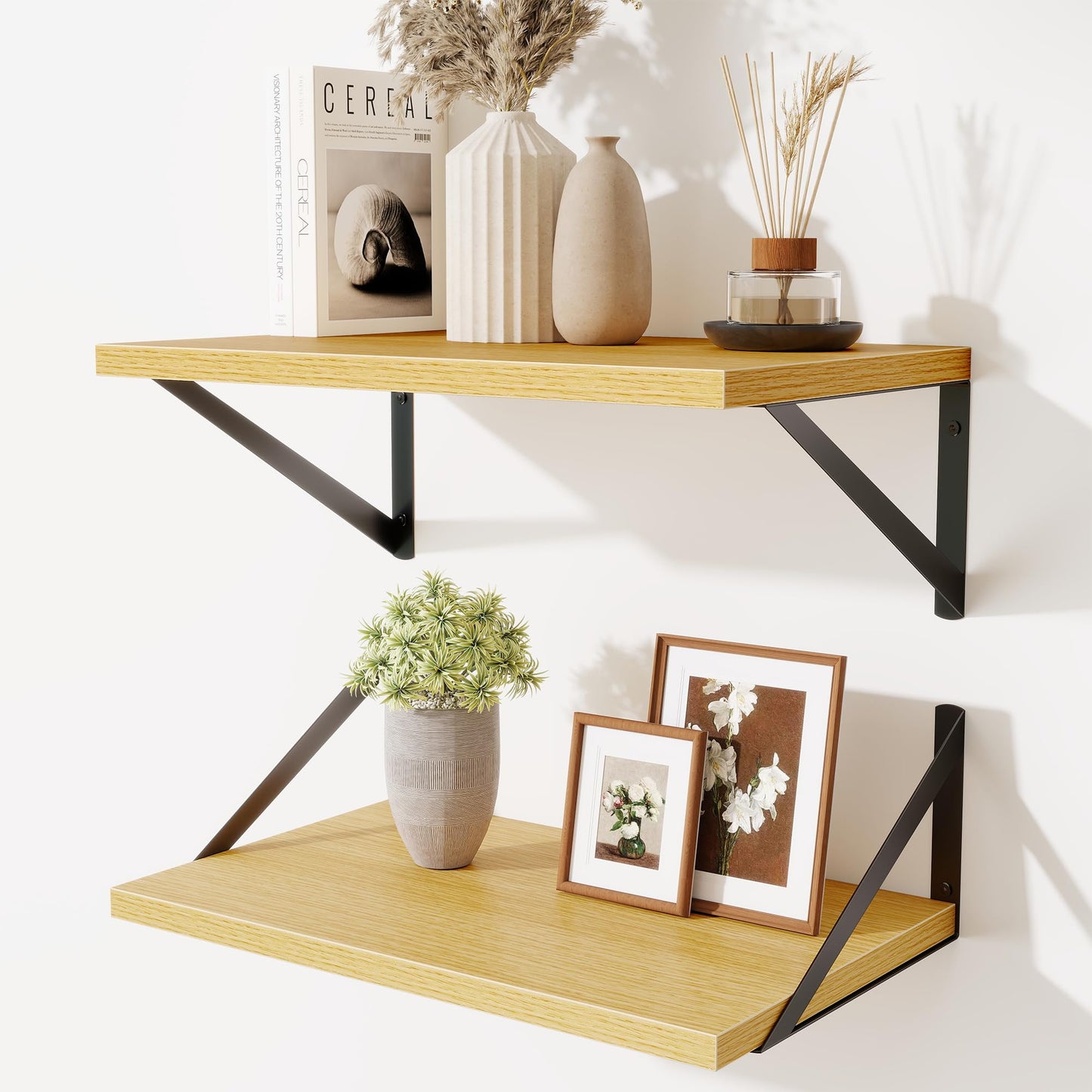 Acovy Deep Floating Shelves Wall Mounted, 36"x12" Black Wall Shelves with Brackets Set of 2 for Bedroom, Living Room, Bathroom, Kitchen, Office - Storage & Display Shelf for Decor, Books, Plants