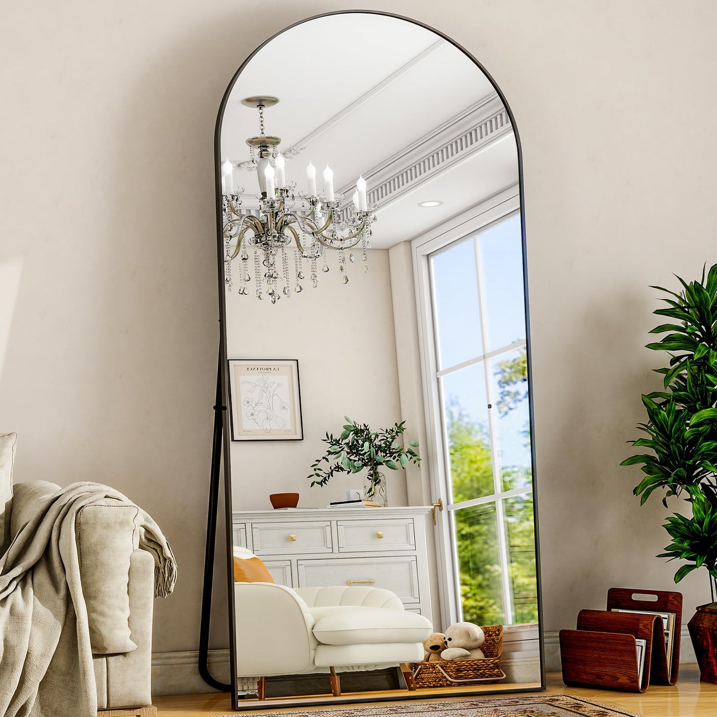 57" x 20" Arched Full Length Mirror - Wall Mounted/Floor Mirror Aluminum Alloy Frame Full Body Mirrors for Bathroom Living Room Bedroom and Entryway,Black