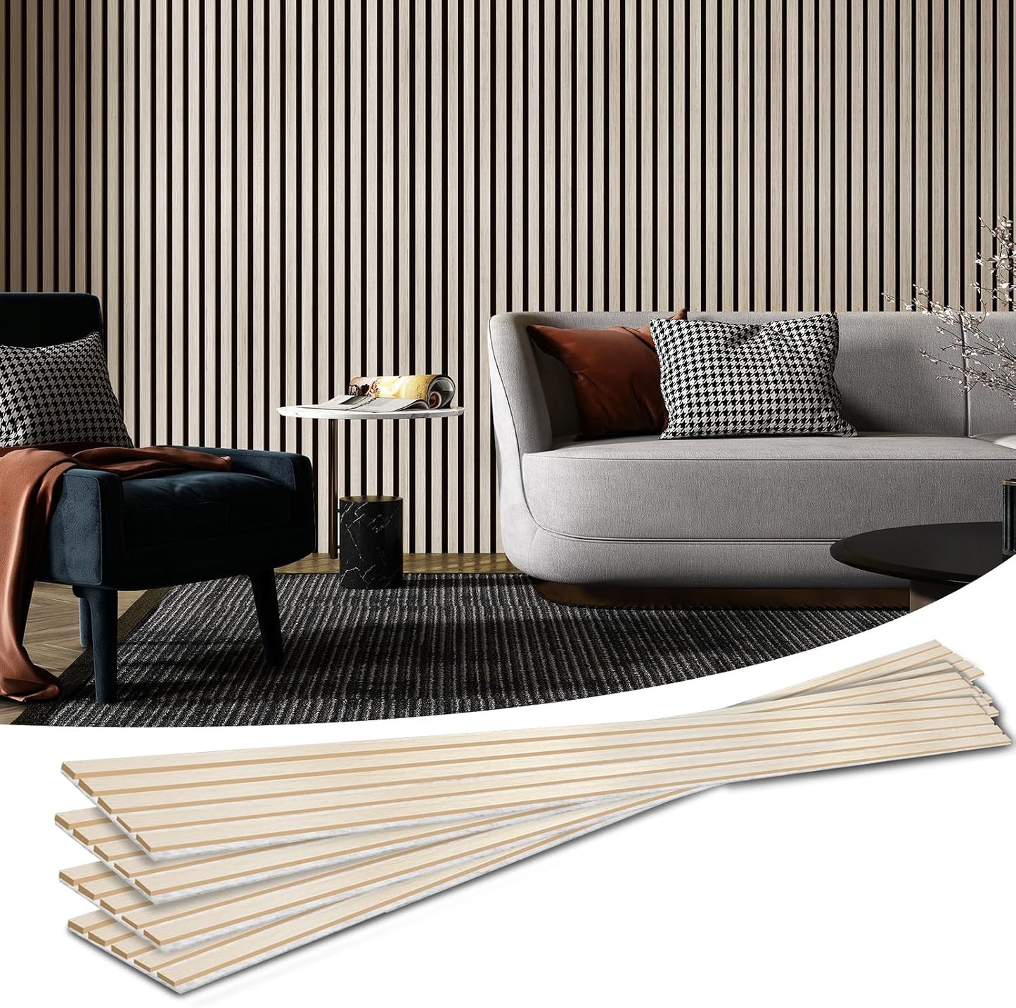 Art3d 6-Pack Soundproof Wood Slat Wall Panels, 94.5 x 7.9 Inch, Walnut