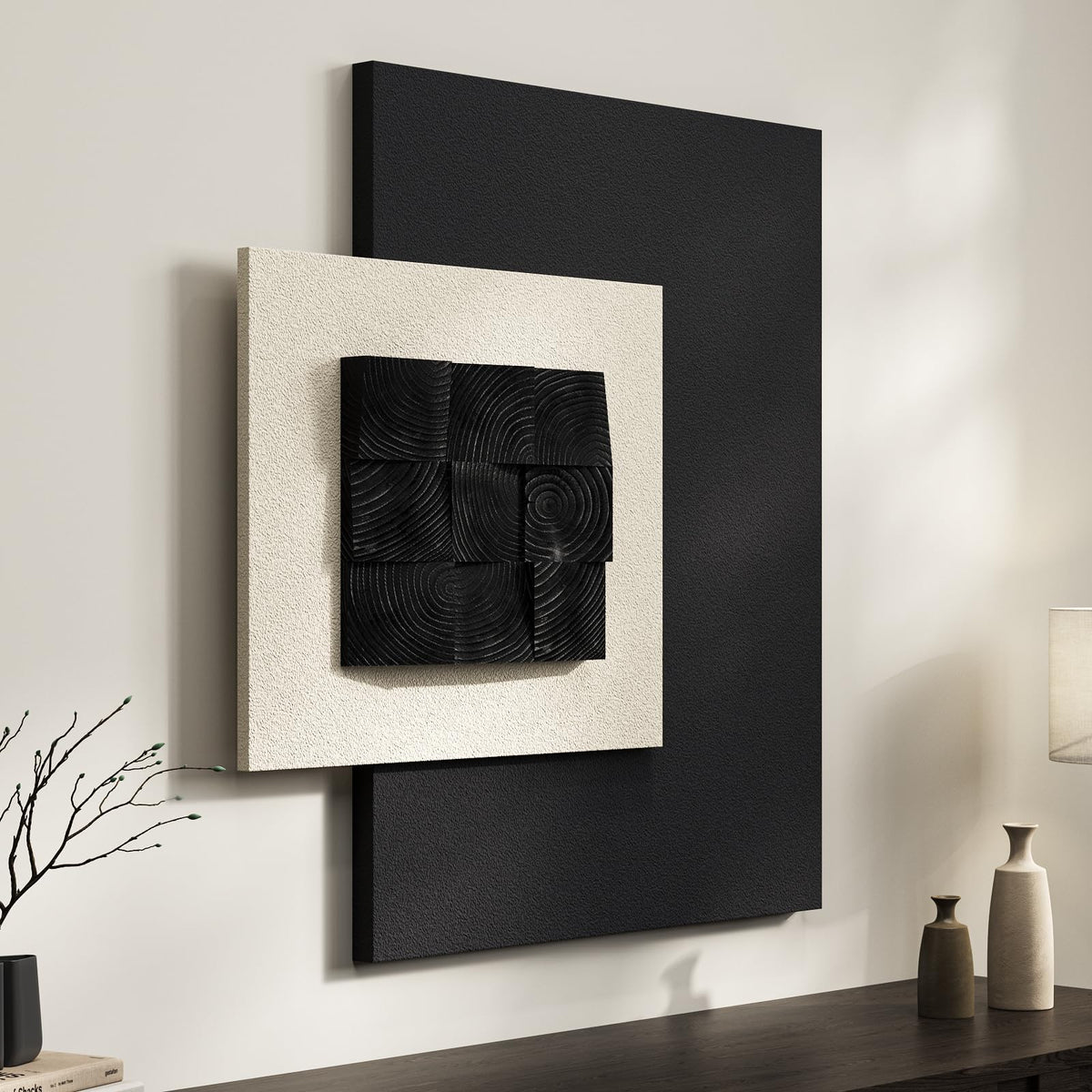 Large Wood Abstract Wall Art for Living Room, Modern 3D Artwork for Walls
