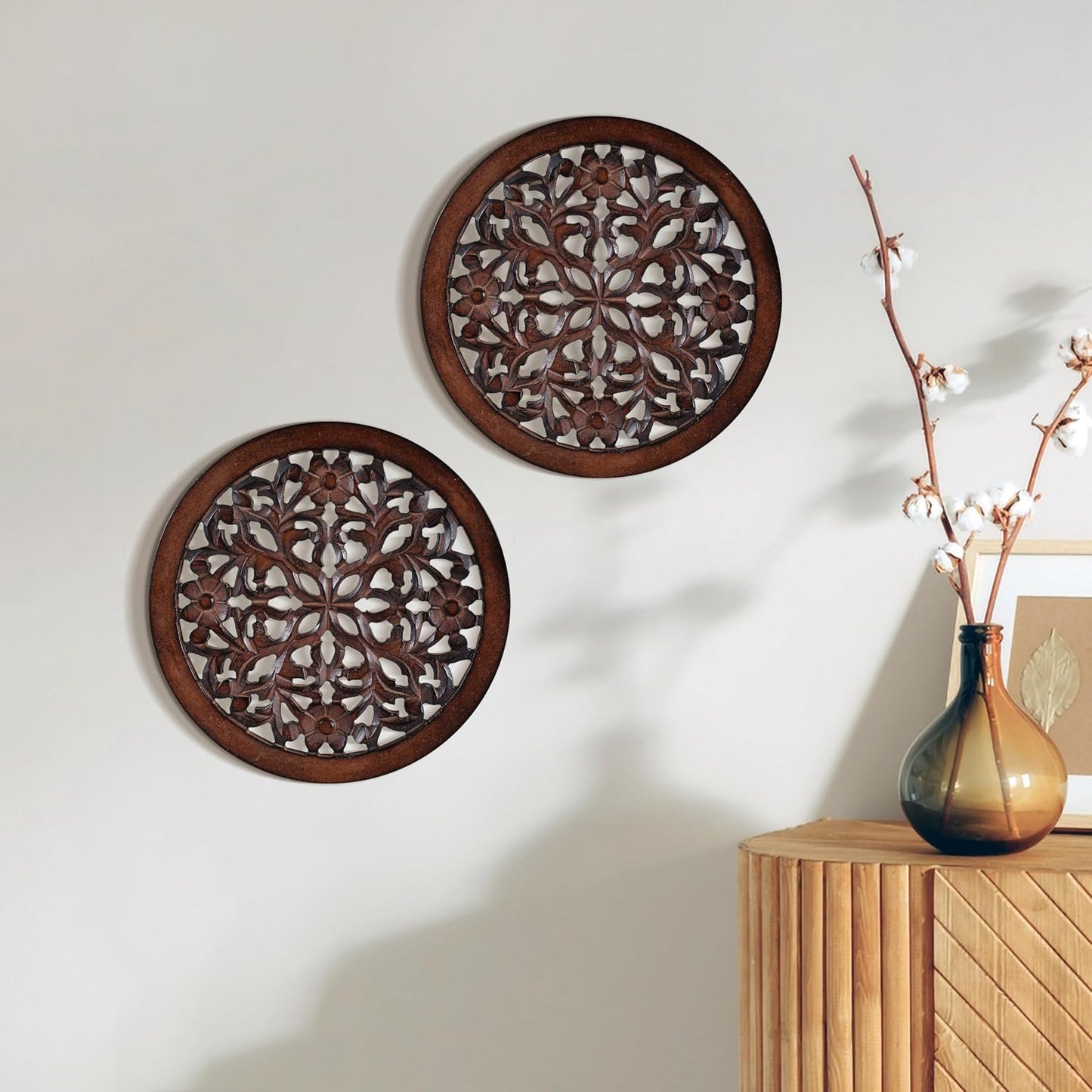 Woodify Hand-Carved Wooden Wall Décor – Set of 2, 12x12