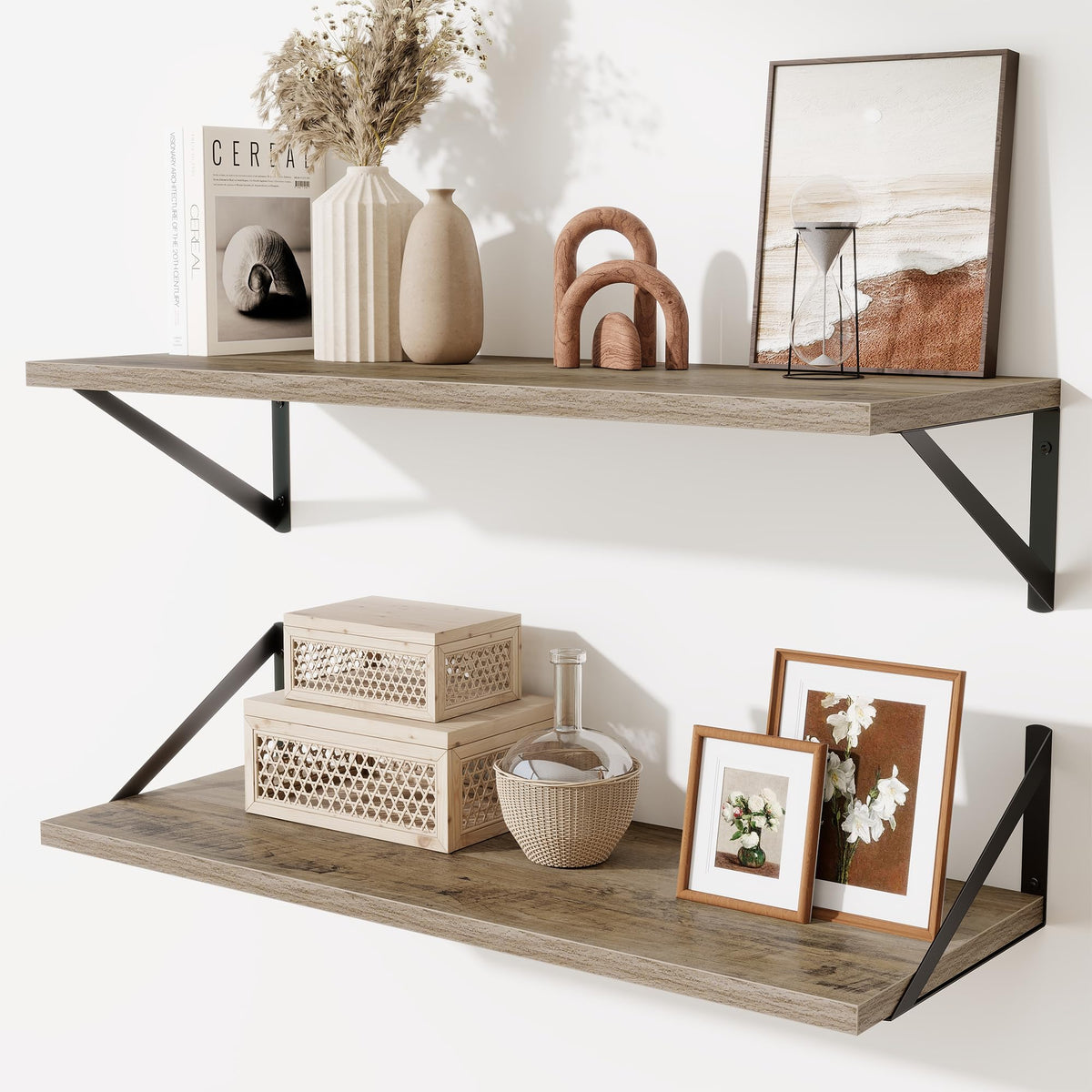Acovy Deep Floating Shelves Wall Mounted, 36"x12" Black Wall Shelves with Brackets Set of 2 for Bedroom, Living Room, Bathroom, Kitchen, Office - Storage & Display Shelf for Decor, Books, Plants