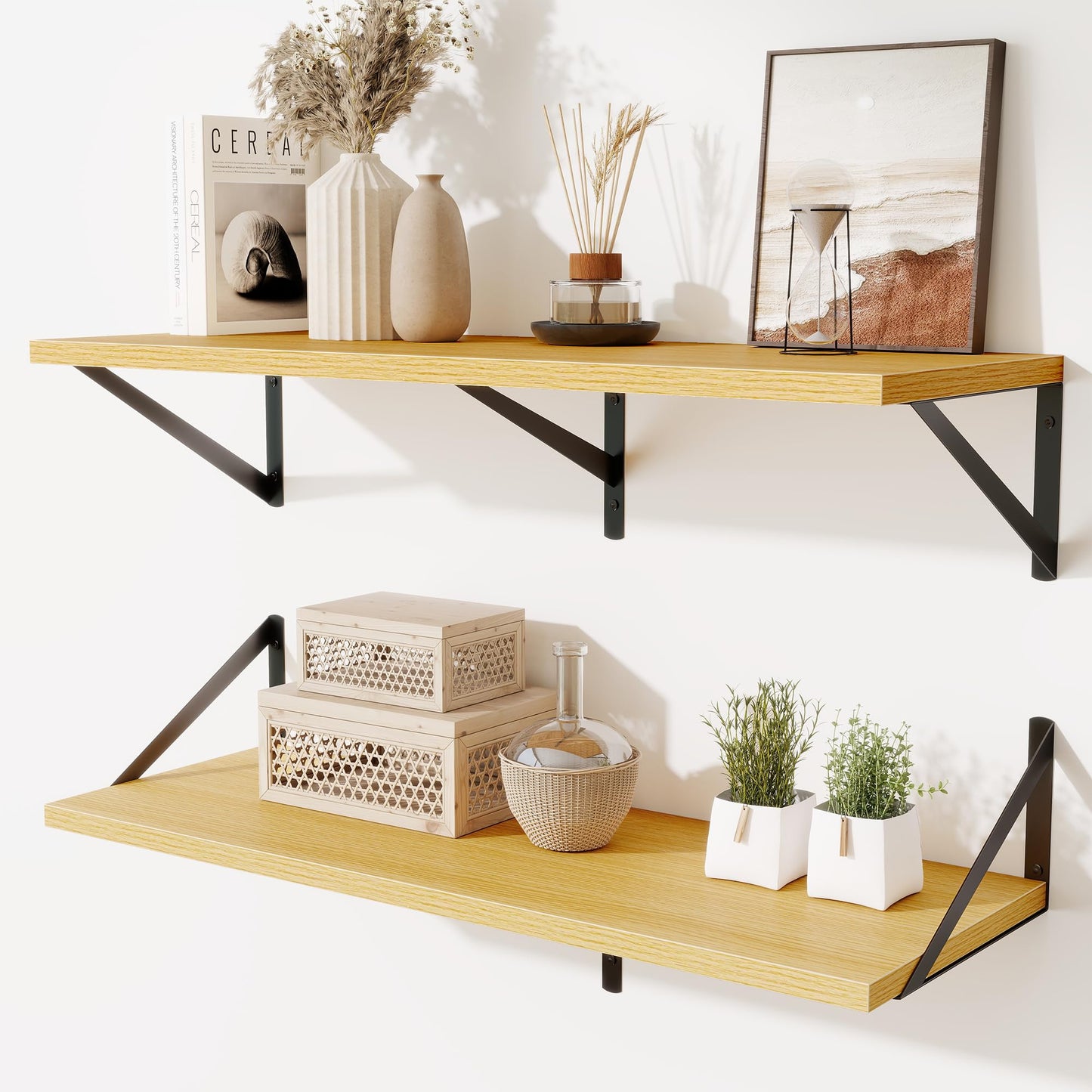 Acovy Deep Floating Shelves Wall Mounted, 36"x12" Black Wall Shelves with Brackets Set of 2 for Bedroom, Living Room, Bathroom, Kitchen, Office - Storage & Display Shelf for Decor, Books, Plants