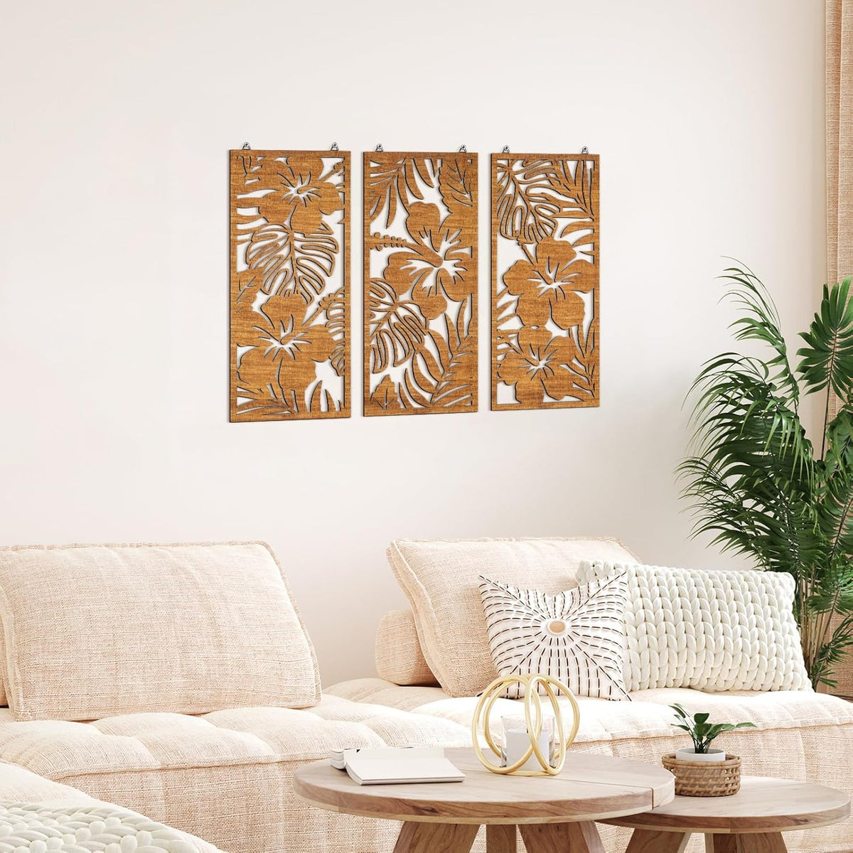 Threehoney 3 Pcs Tropical Wall Decor 3D Palm Leaf Wall Art, Classic Style