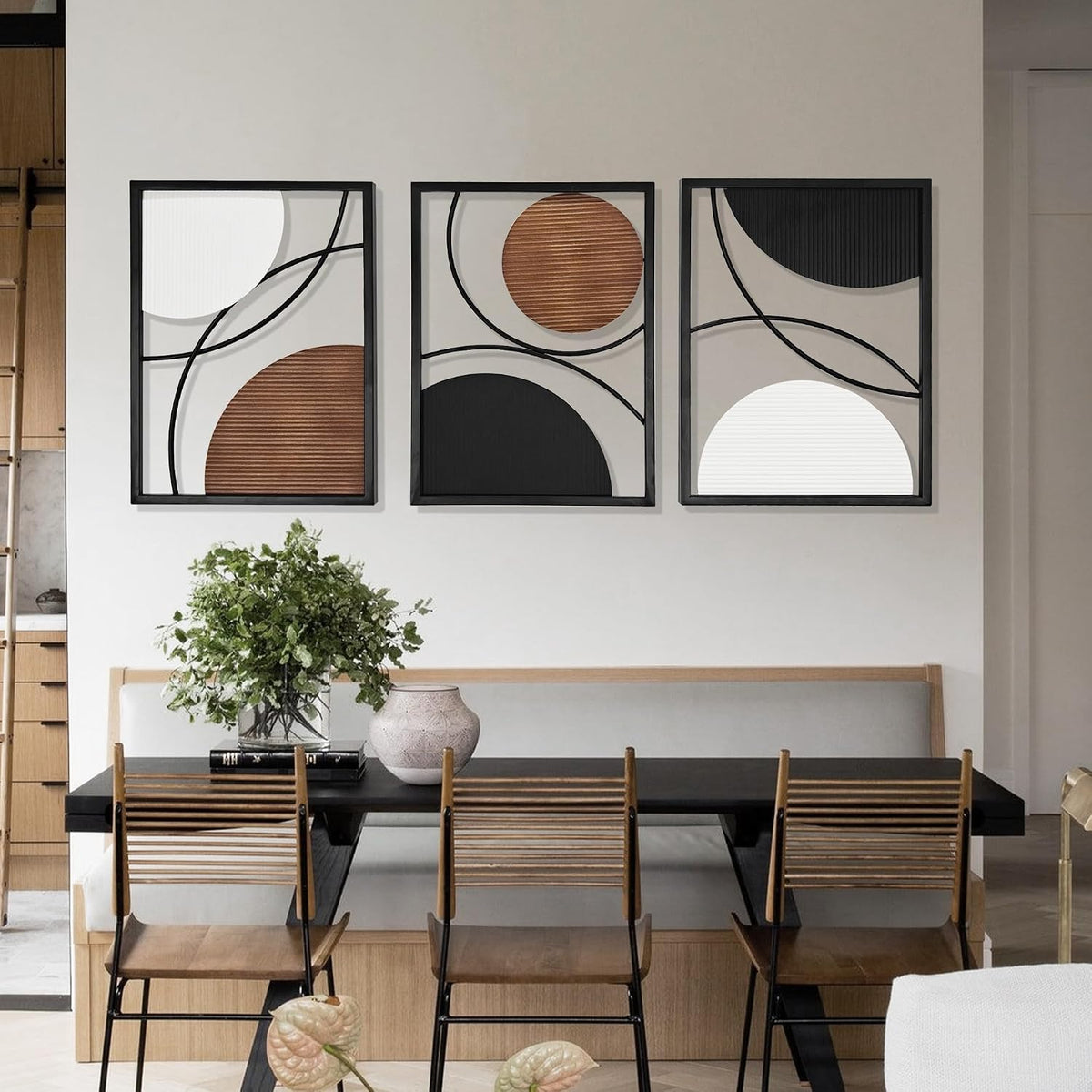 Oakrain 3 Pack Metal Wall Art, Abstract Minimalist Modern Wall Decor for Living Room, Bedroom, Office, Entryway